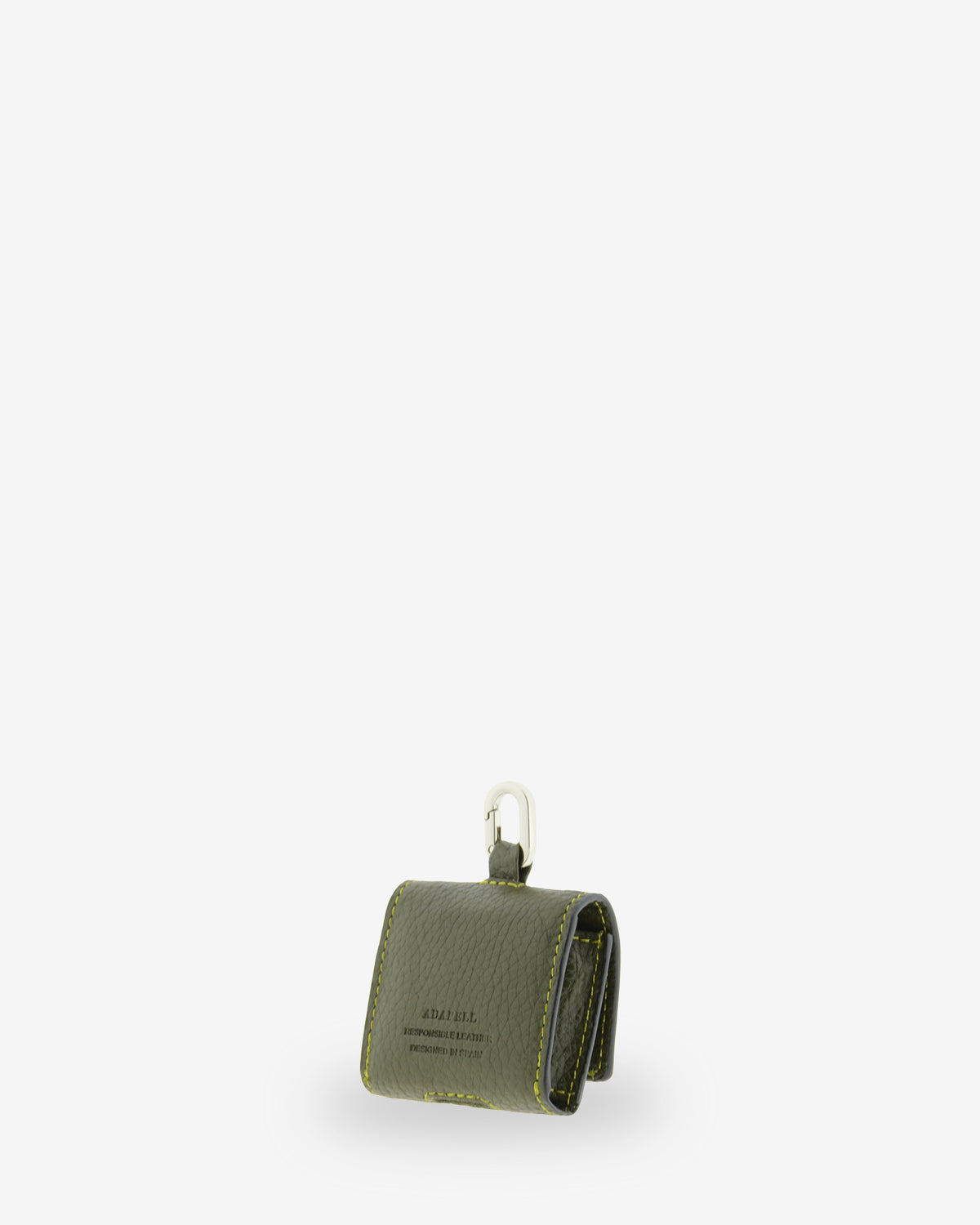 Vista trasera en tres cuartos de la funda para auriculares Nexo 8093 verde Loden mostrando la construcción lateral y la anilla metálica