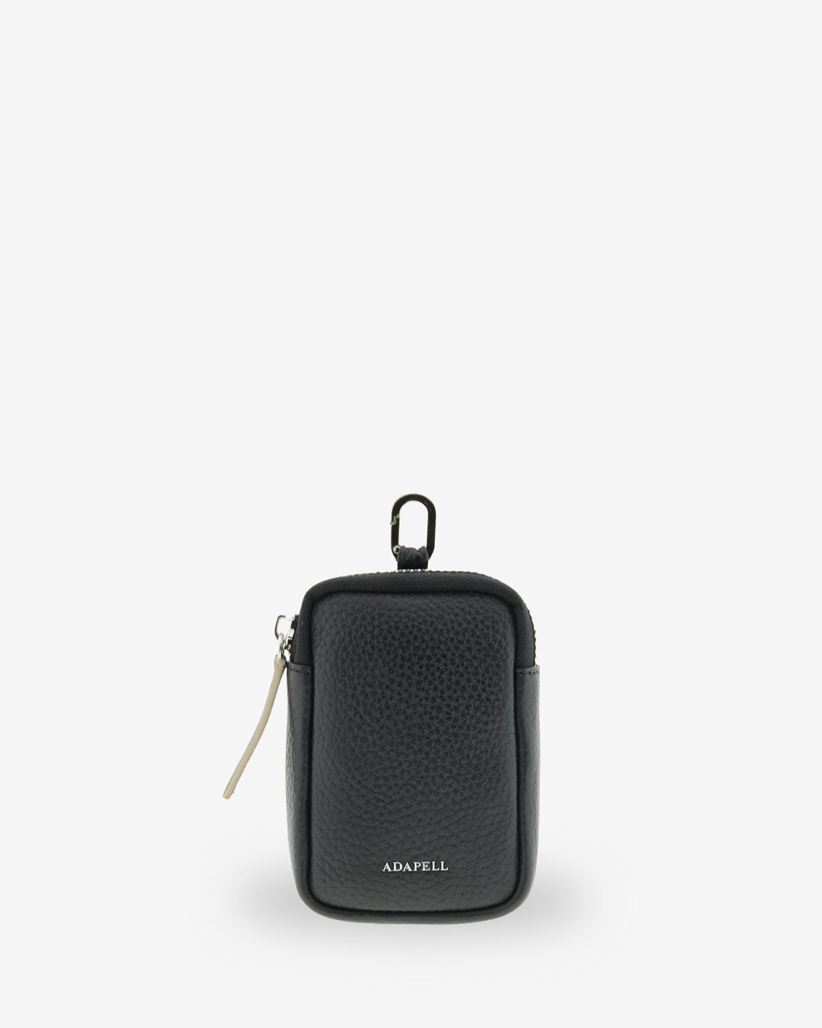 Vista frontal del monedero tarjetero Nexo 8096 en color negro con logo Adapell, cremallera y anilla metálica