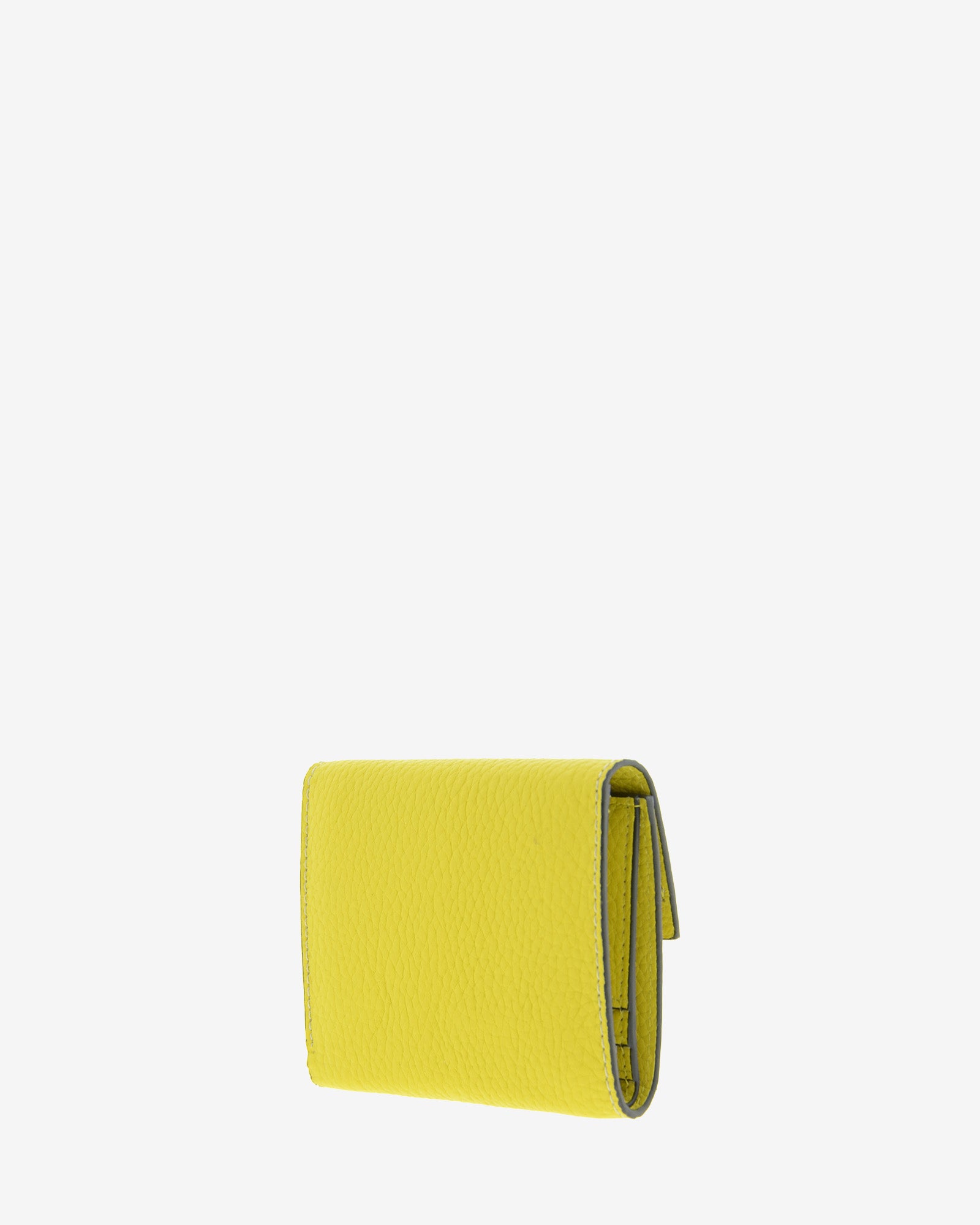 Cartera pequeña Nude 4256 en color Citrine, vista trasera en tres cuartos mostrando el perfil y la piel granulada.