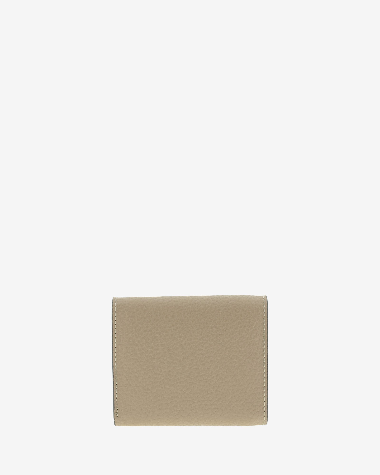 Cartera pequeña Nude 4256 en color Topo, vista trasera con acabado de piel granulada y costuras visibles.