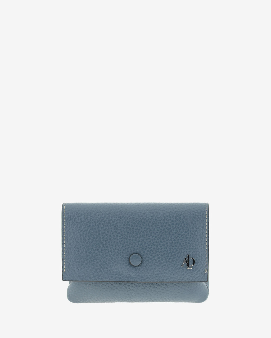Monedero de mujer Nude 4257 en color Azul piedra, vista frontal con solapa, cierre magnético y logo Adapell.