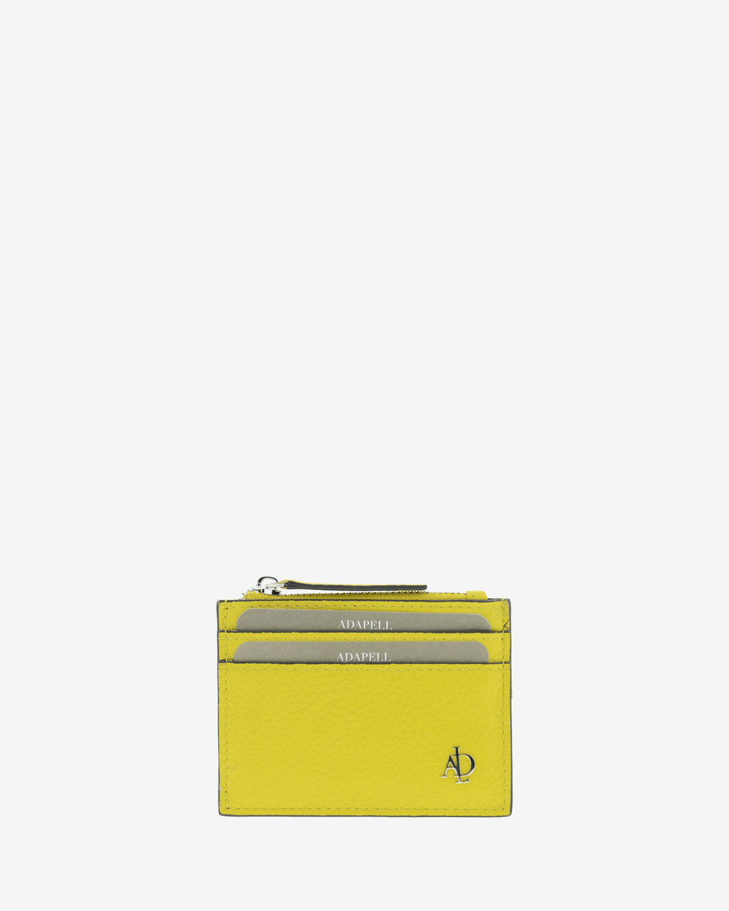 Tarjetero Nude 4259 en color Citrine, vista frontal con ranuras para tarjetas, compartimento central con cremallera y logo Adapell.