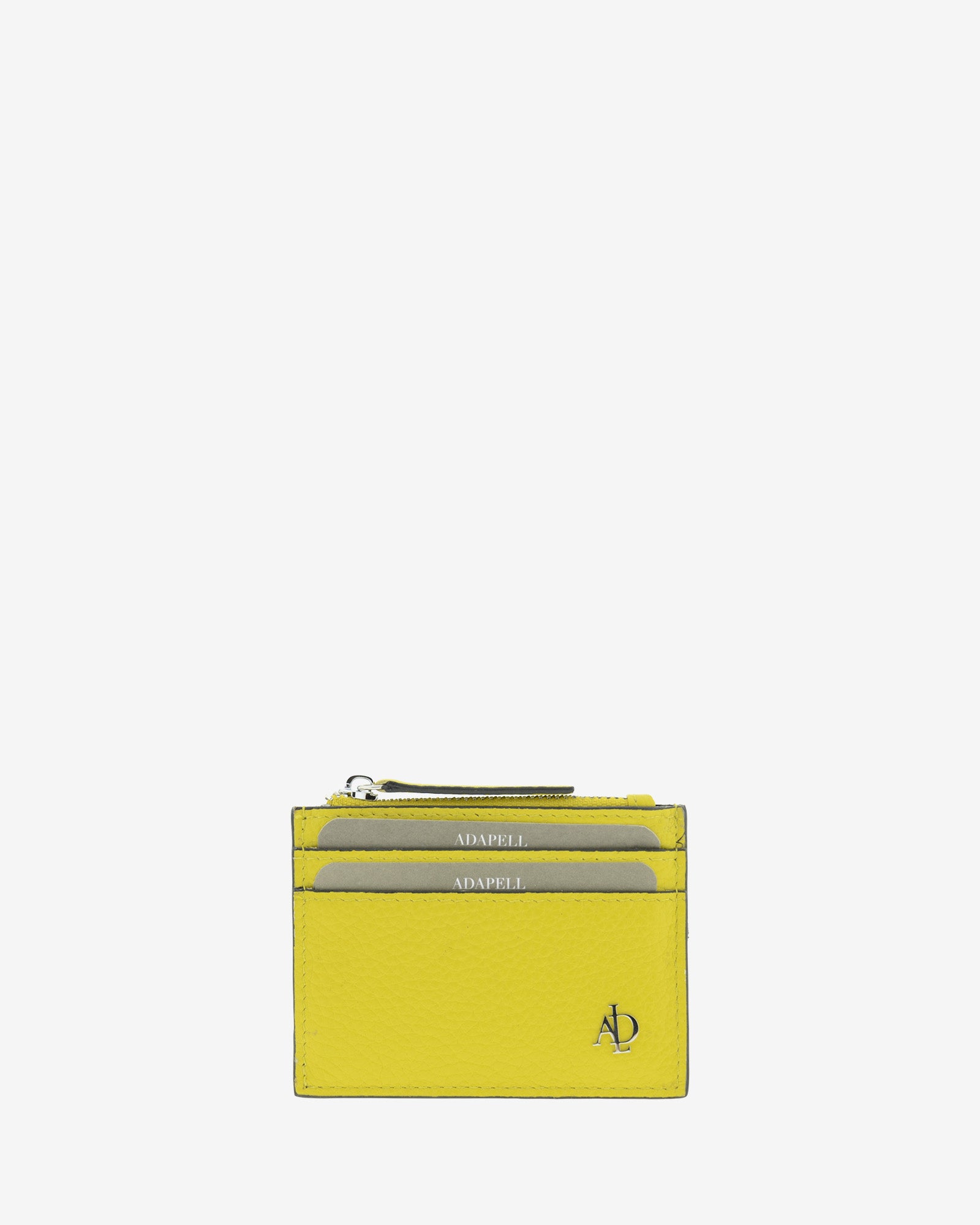 Tarjetero Nude 4259 en color Citrine, vista frontal con ranuras para tarjetas, compartimento central con cremallera y logo Adapell.