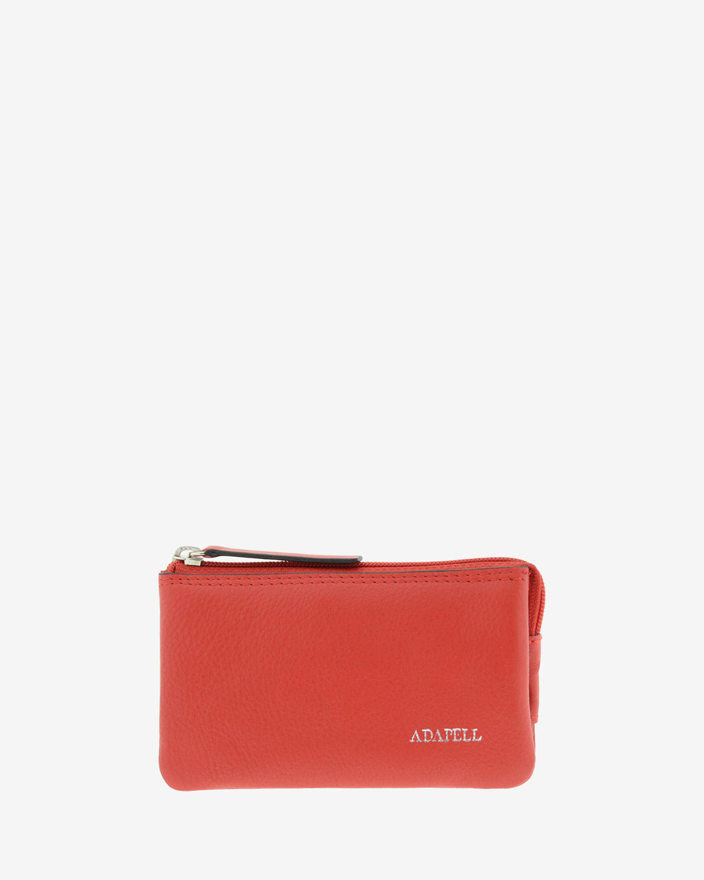 Monedero de piel auténtica ref. 8082-1 en color rojo con ribete negro, de medida pequeña y compacta, 5 compartimentos interiores, cierre de cremallera y aro metálico interior, con protección de tarjetas RFID de la colección Essenza, vista frontal 