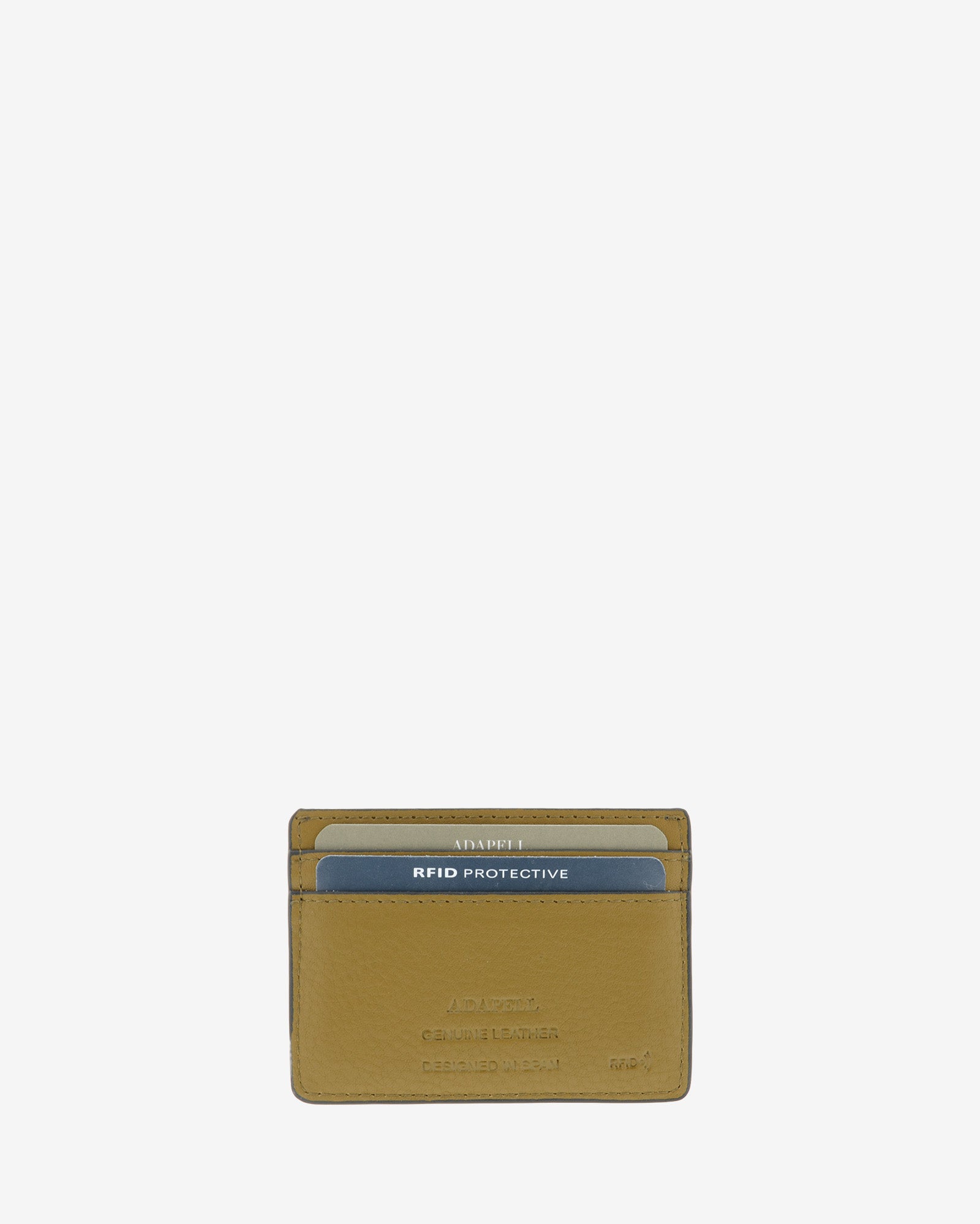 Tarjetero de piel auténtica ref. 4253-2 en color marrón ámbar ébano, de medida compacta y plana, con protección de tarjetas RFID de la colección Brisa, vista trasera