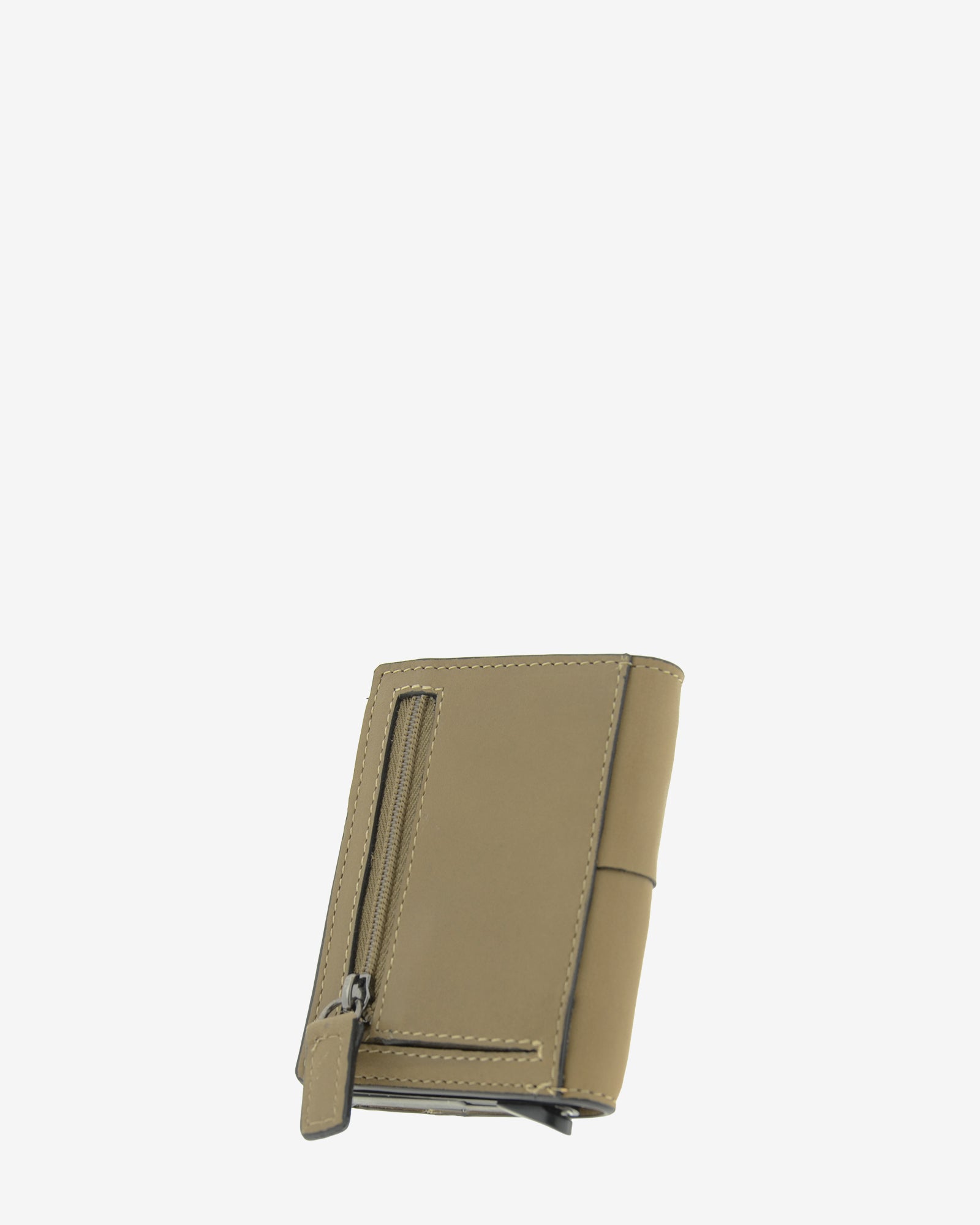 Monedero exterior con cremallera en tarjetero automático de piel color topo, ref. 1669-12