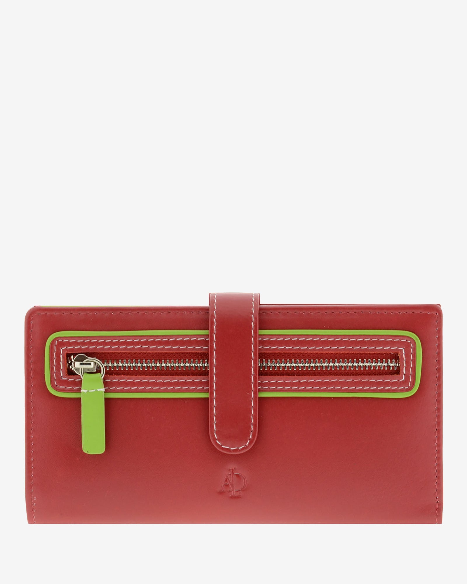 Cartera grande Adapell de piel color rojo con RFID, compartimento frontal con cremallera y cierre central, referencia 4200-3