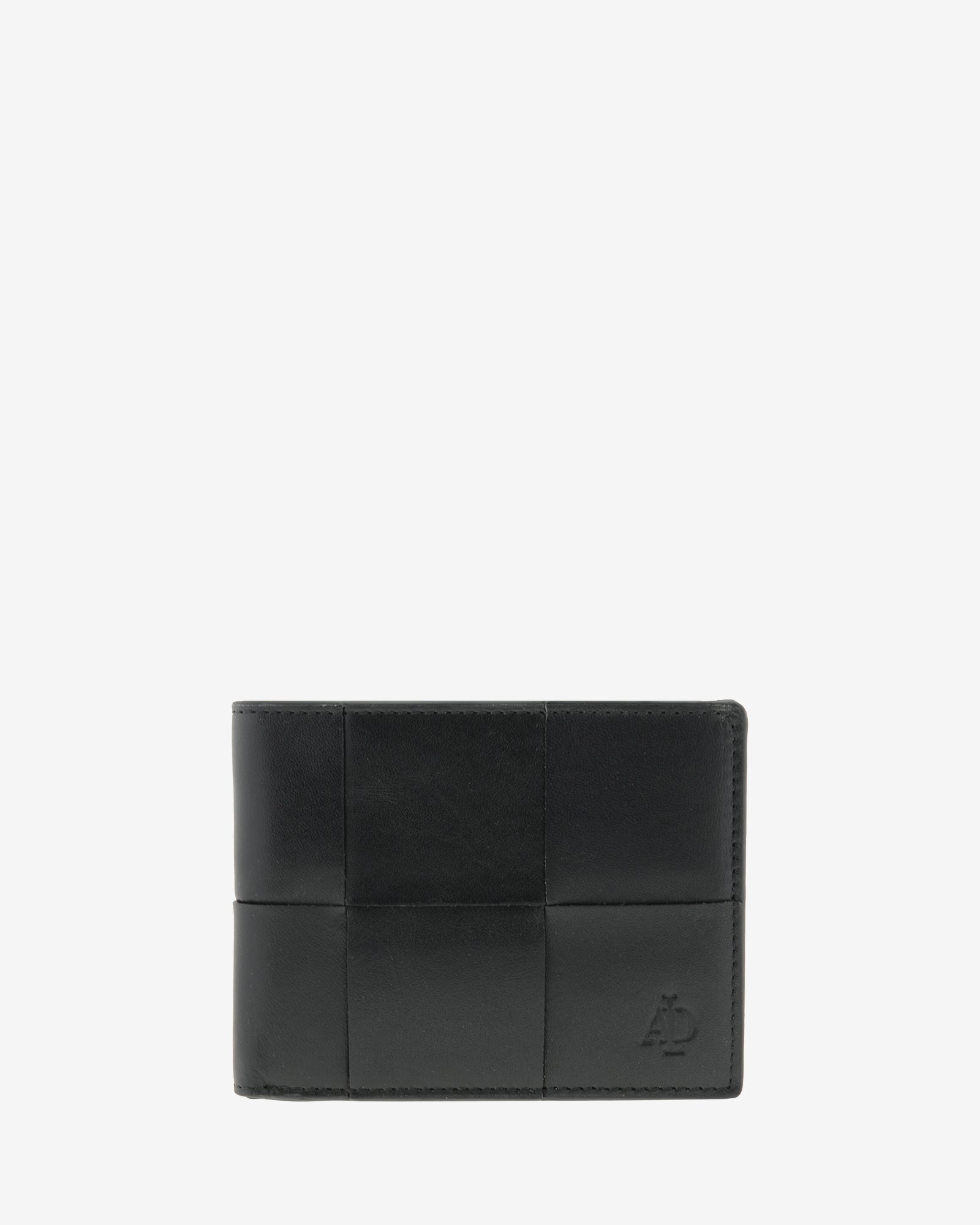 Cartera de hombre horizontal de piel con RFID, ref. 1667-1, con diseño a cuadros y logo Adapell, vista frontal