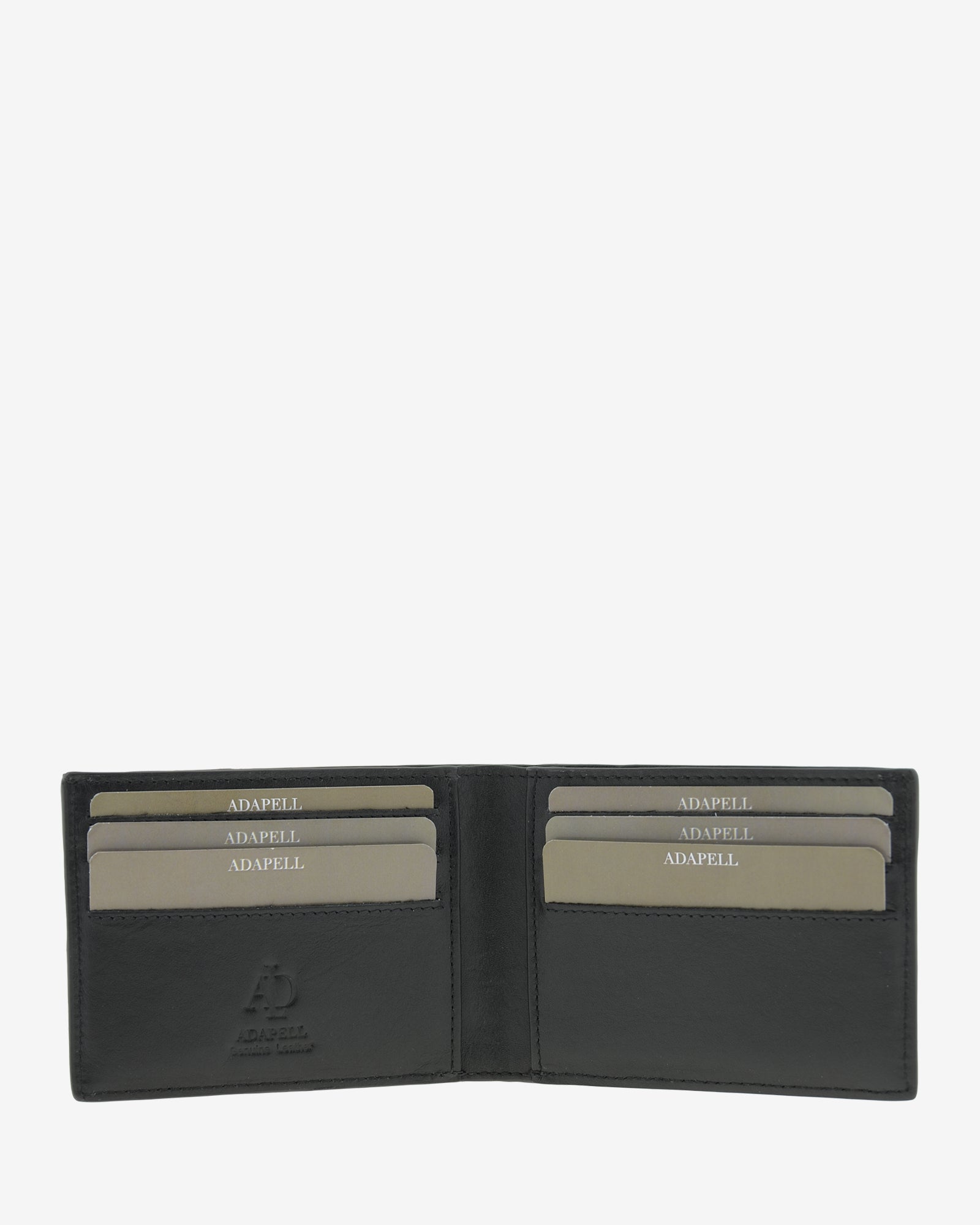 cartera de hombre en piel con RFID, ref. 1668-1, formato horizontal, en color negro, vista interior con compartimentos tarjetas