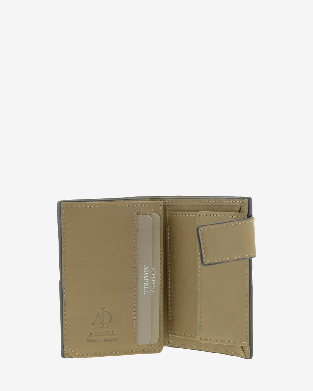 Cartera de hombre en piel con RFID, en color topo con diseño a cuadros, con cierre de botón, ref. 1666-2, vista interior con compartimentos para tarjetas y monedero