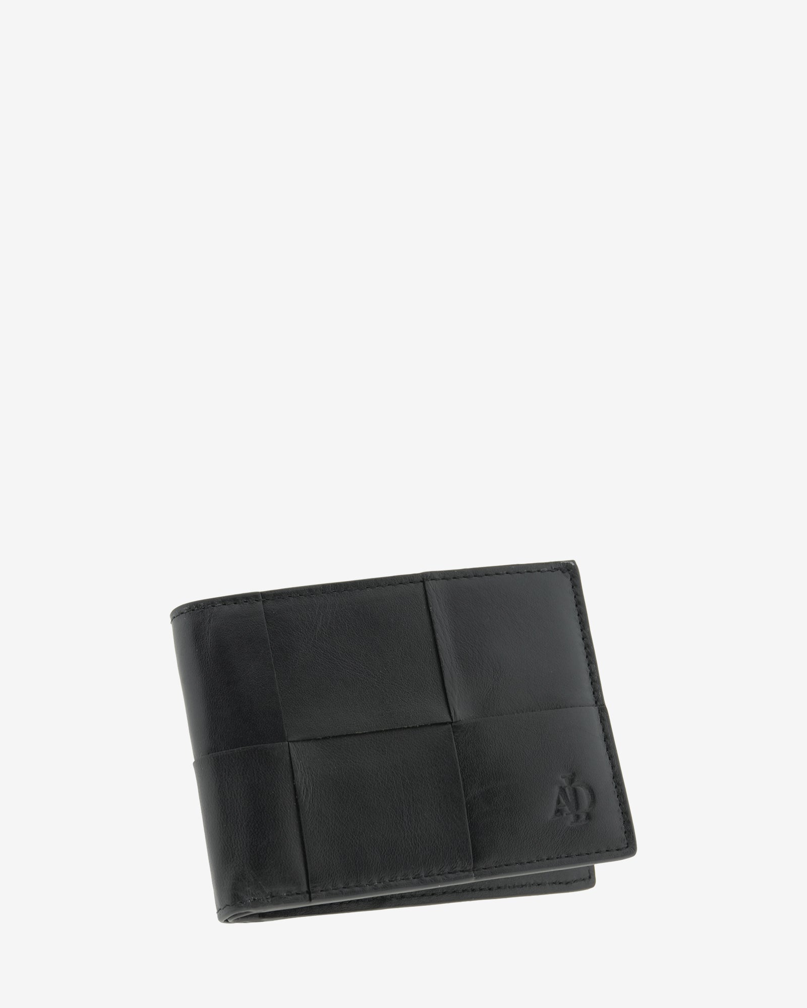 Cartera de hombre horizontal fina de piel color negro con RFID, vista diagonal frontal, ref. 1668-1