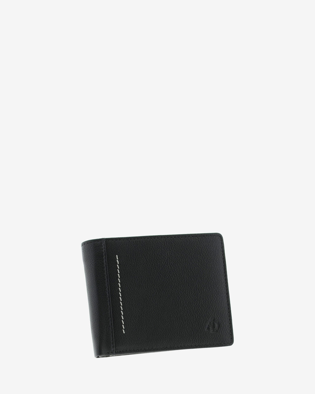 Cartera horizontal de piel negra con RFID, cerrada en ángulo, vista frontal, 1658-1