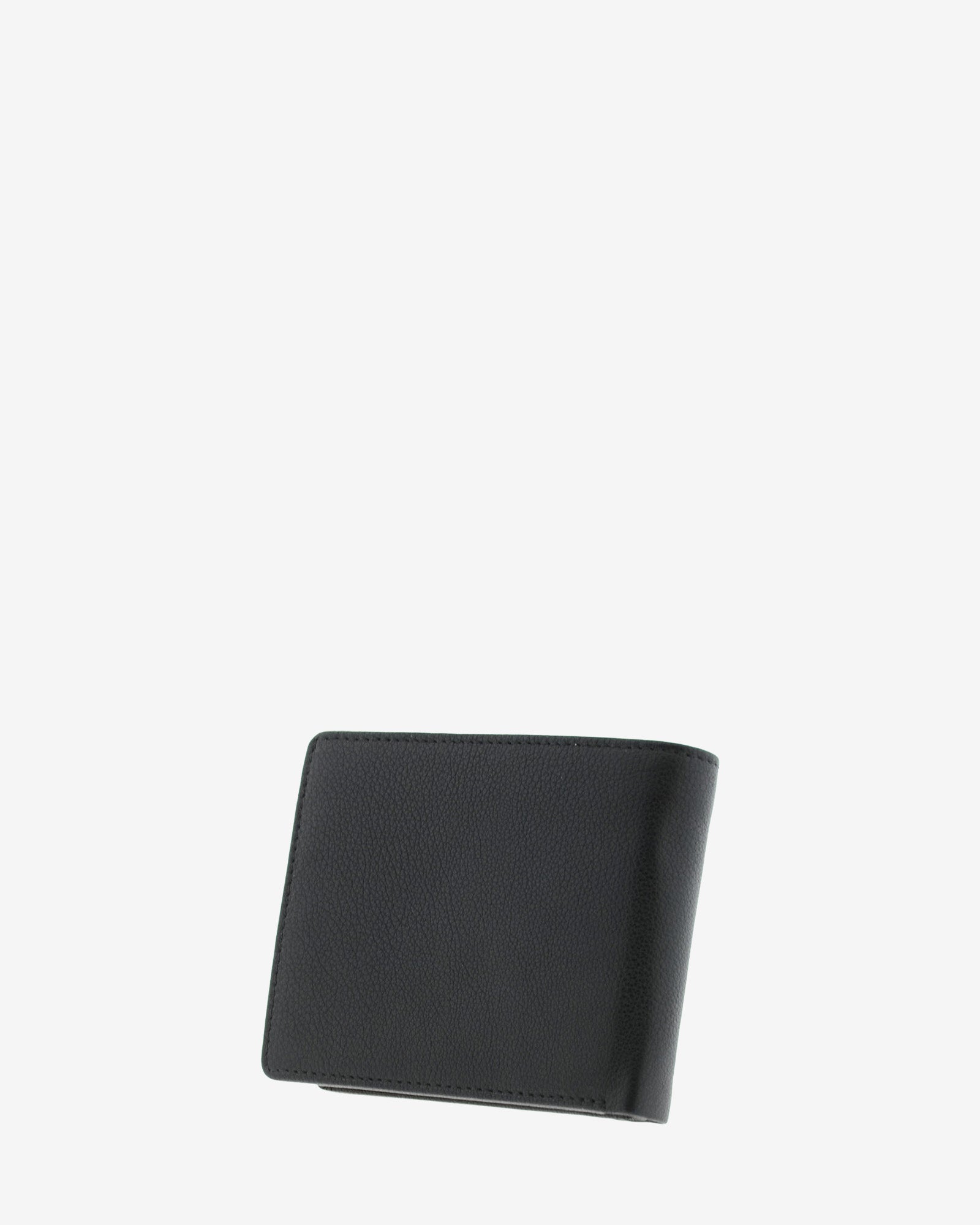 Cartera horizontal de piel negra con RFID, cerrada en ángulo, vista trasera, 1658-1
