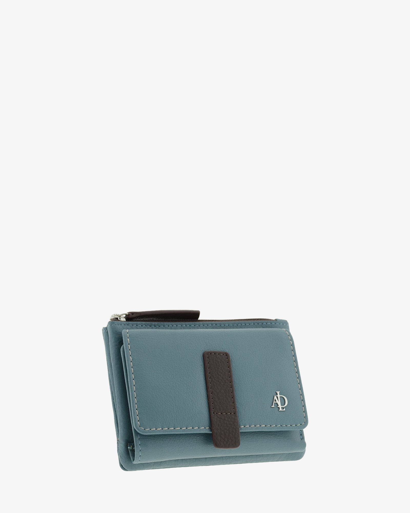 Cartera de mujer de piel pequena Adapell color azul vista diagonal frontal Ref. 4244-14