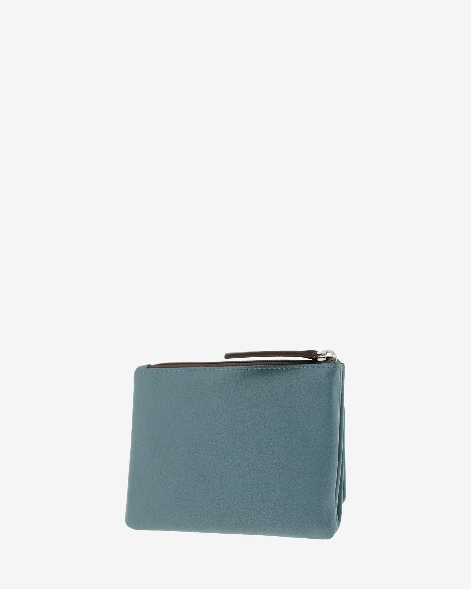 Cartera de mujer de piel pequena Adapell color azul vista diagonal trasera com portamonedas con cremallera Ref. 4244-14