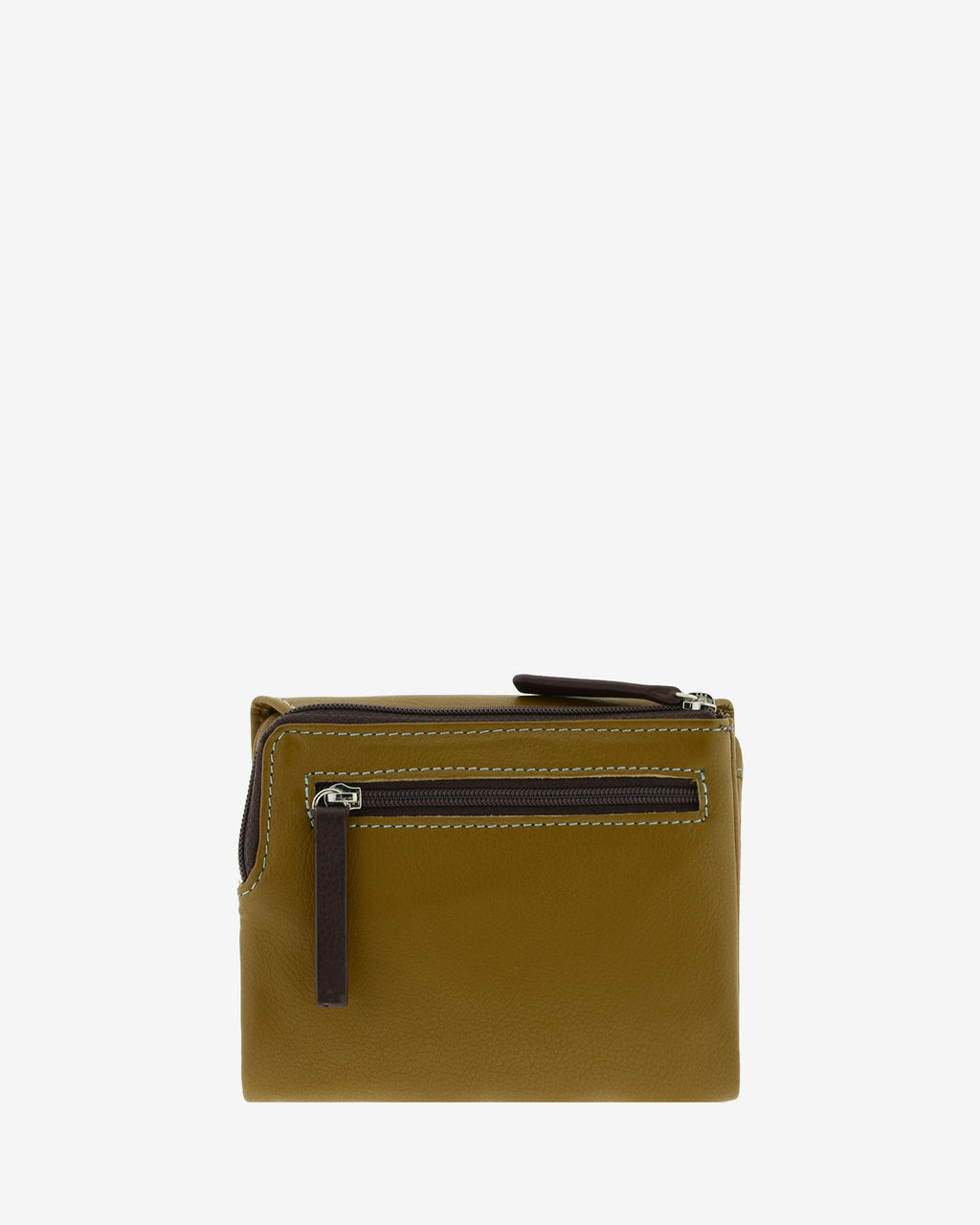 Cartera de piel pequena de mujer Adapell color bronce vista trasera con cremalleras Ref. 4243-2