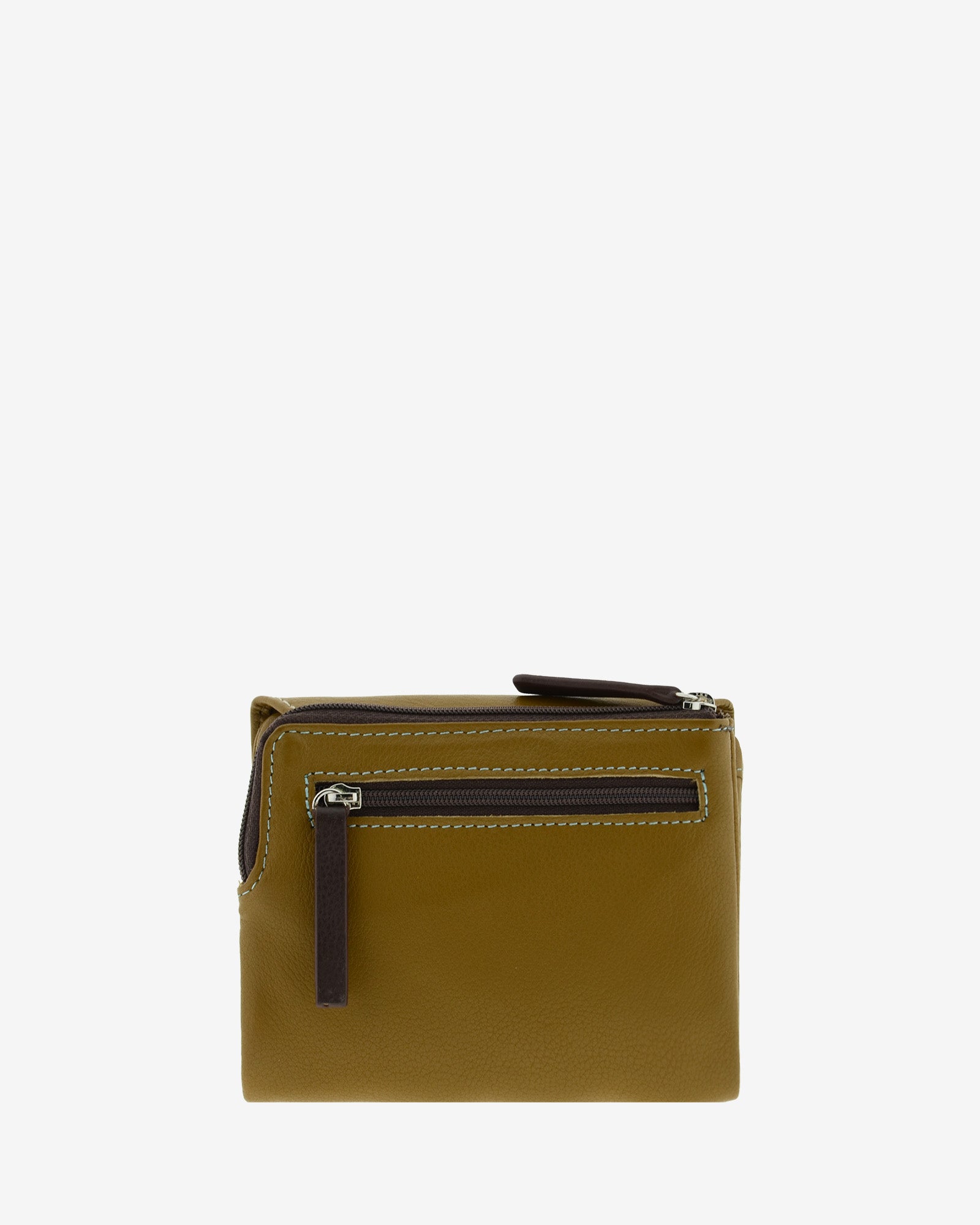 Cartera de piel pequena de mujer Adapell color bronce vista trasera con cremalleras Ref. 4243-2