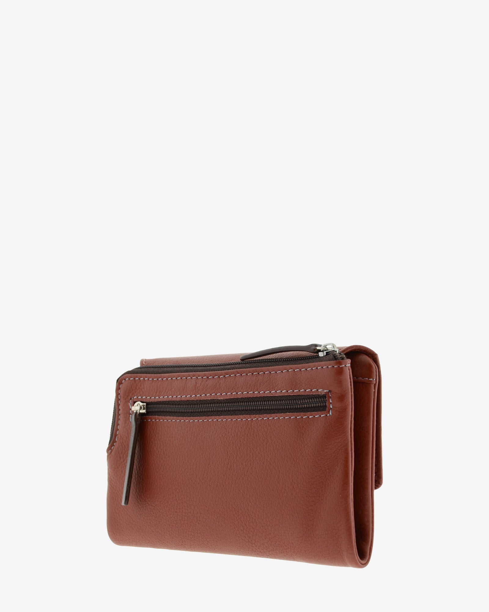 Cartera mujer de piel en color chili Adapell vista diagonal trasera con doble cremallera Ref. 4242-9