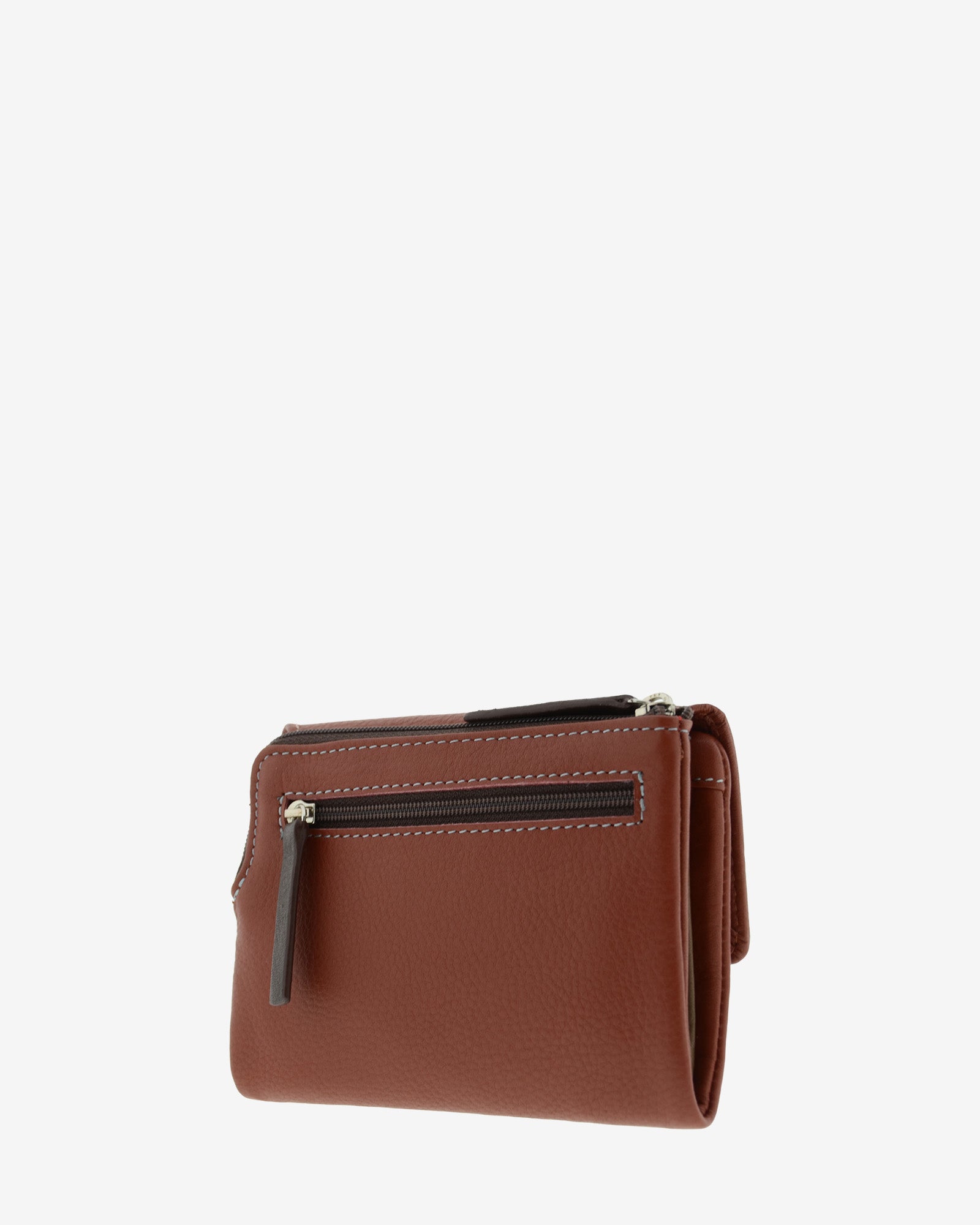 Cartera de piel pequeña Adapell color chili vista diagonal trasera con doble cremallera Ref. 4243-9