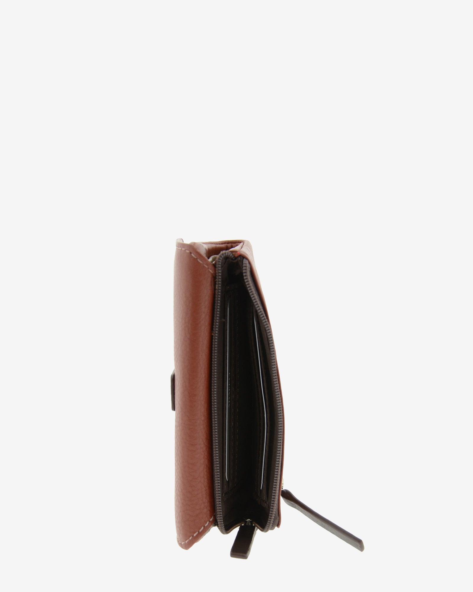 Cartera de piel pequeña Adapell color chili vista interior del monedero con cremallera Ref. 4243-9