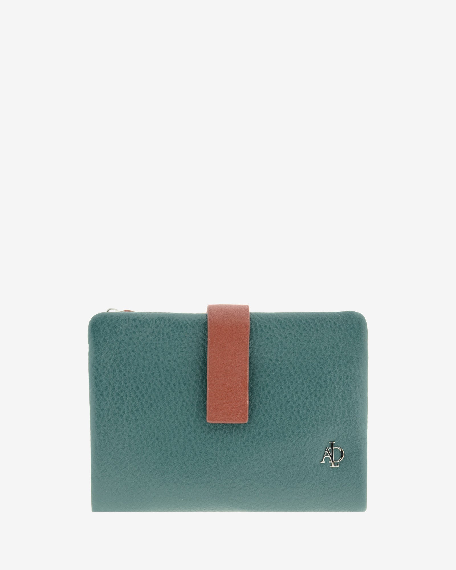 Cartera de mujer de piel auténtica ref. 4249-14, de medida mediana en color ocean teal, con protección de tarjetas RFID de la colección Brisa, vista frontal 