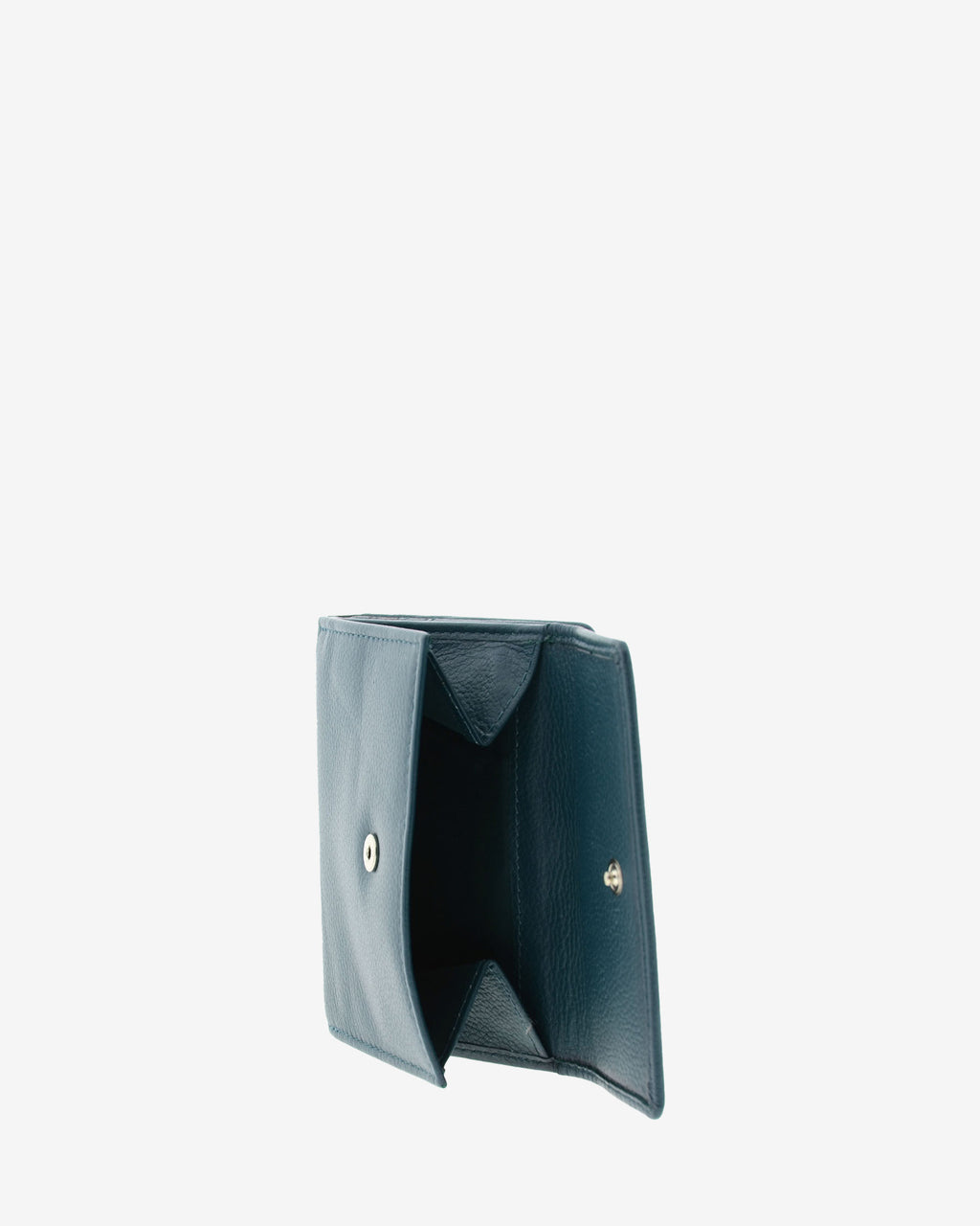 Monedero exterior abierto de cartera pequeña de napa de vacuno color azul con compartimento para monedas y cierre de botón, 4223-14
