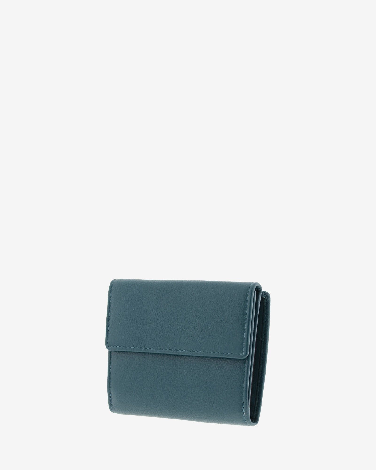 Parte trasera de cartera pequeña de napa de vacuno color azul con solapa exterior y pespunte perimetral, 4223-14