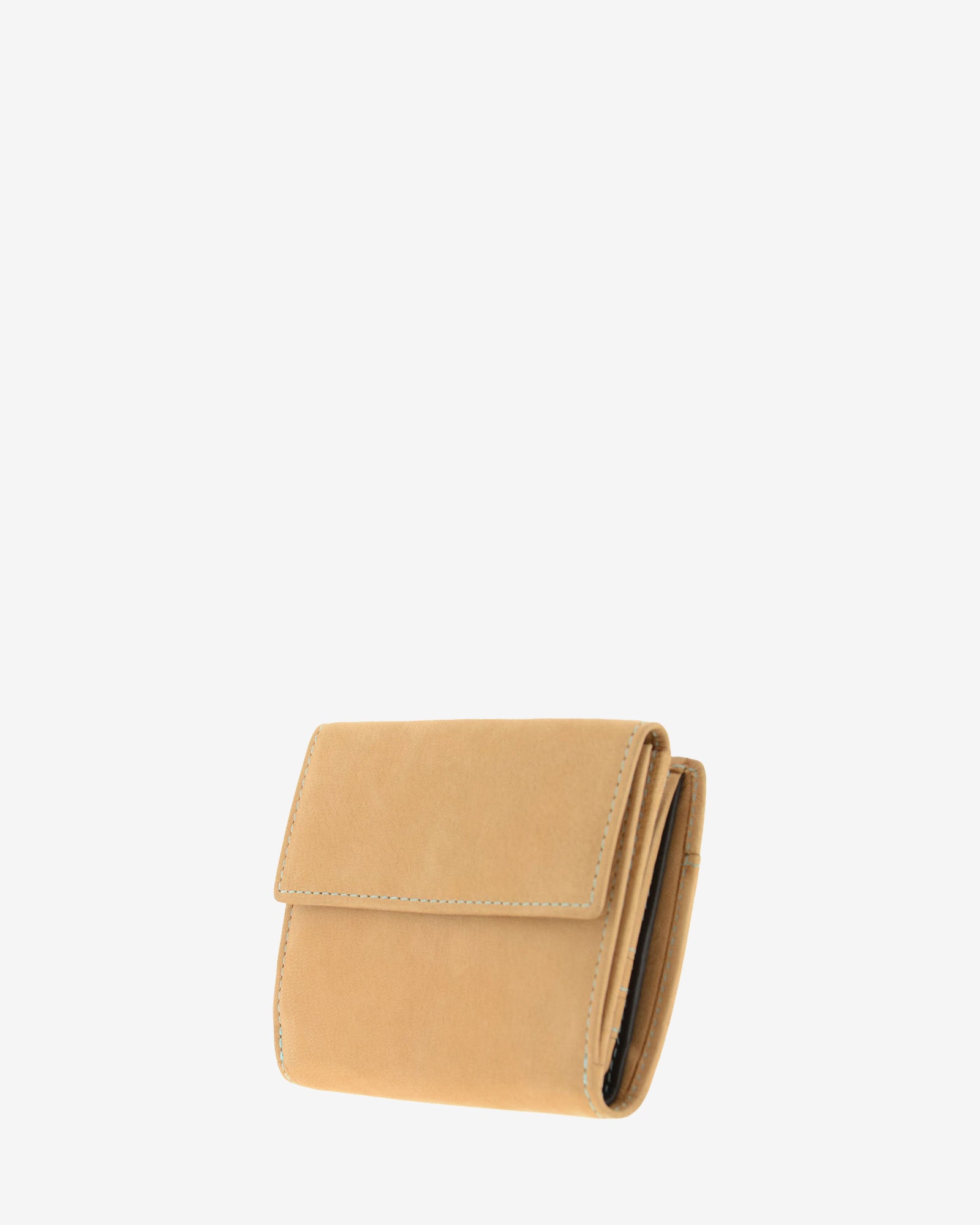 Bolsillo exterior para monedas con solapa en cartera pequeña de piel color cuero, 4198-6