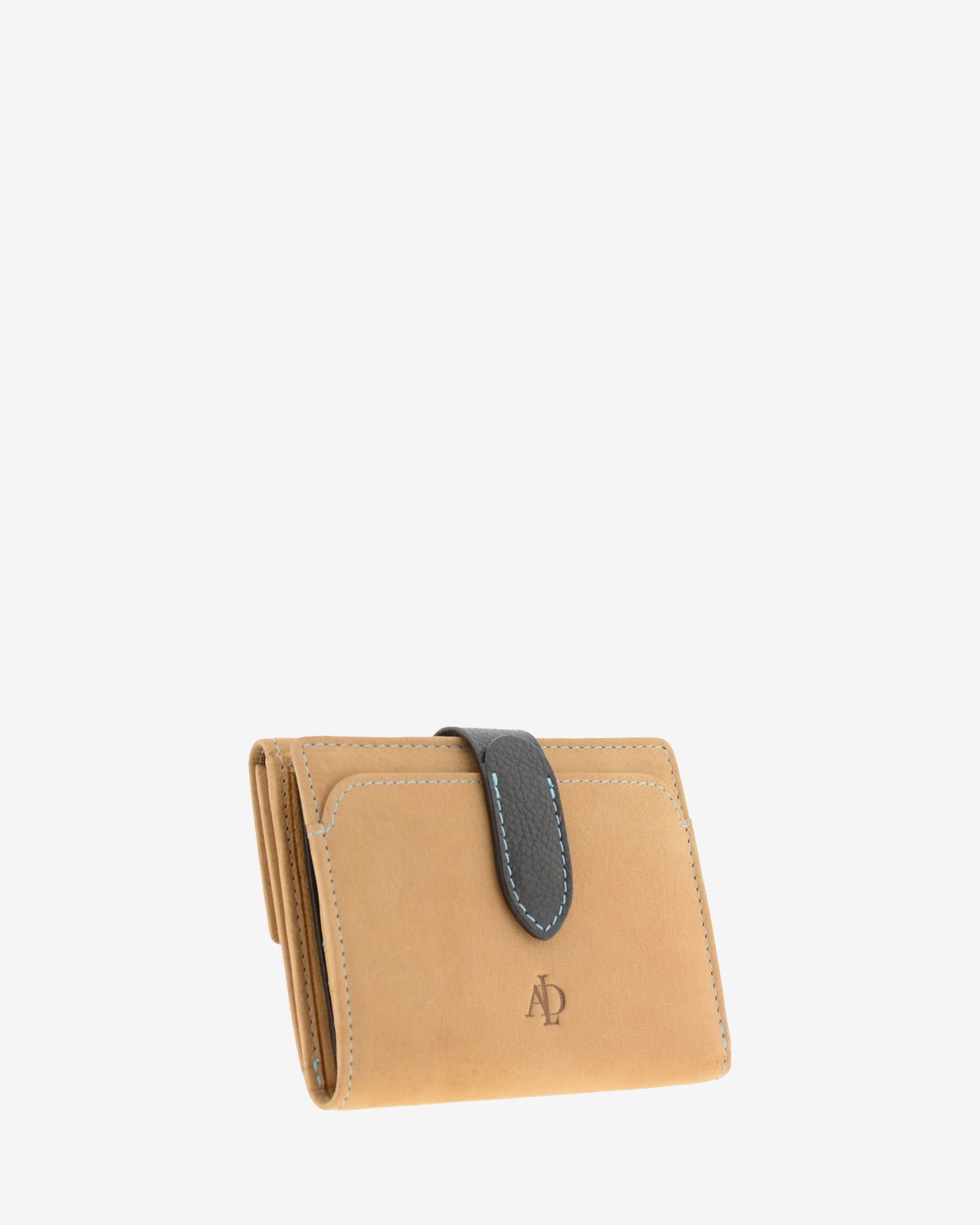 Cartera pequeña de piel color cuero con cierre de botón, bolsillo exterior y estructura plegada, 4198-6