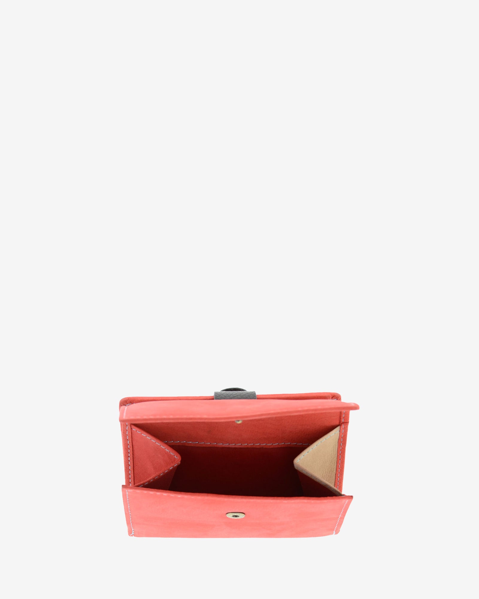 Bolsillo exterior abierto para monedas en cartera pequeña de piel color rojo, 4198
