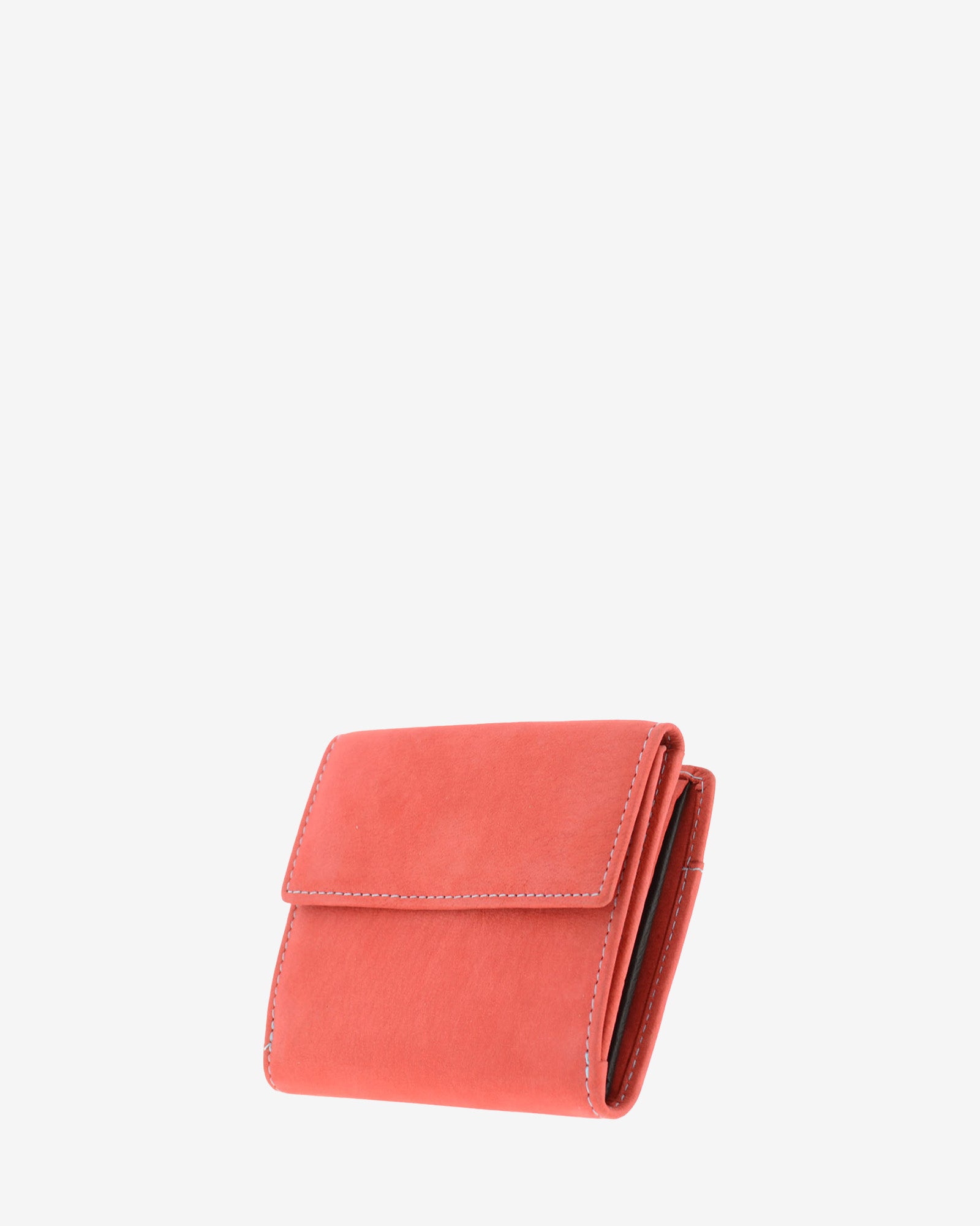 Bolsillo exterior para monedas con solapa en cartera pequeña de piel color rojo, 4198