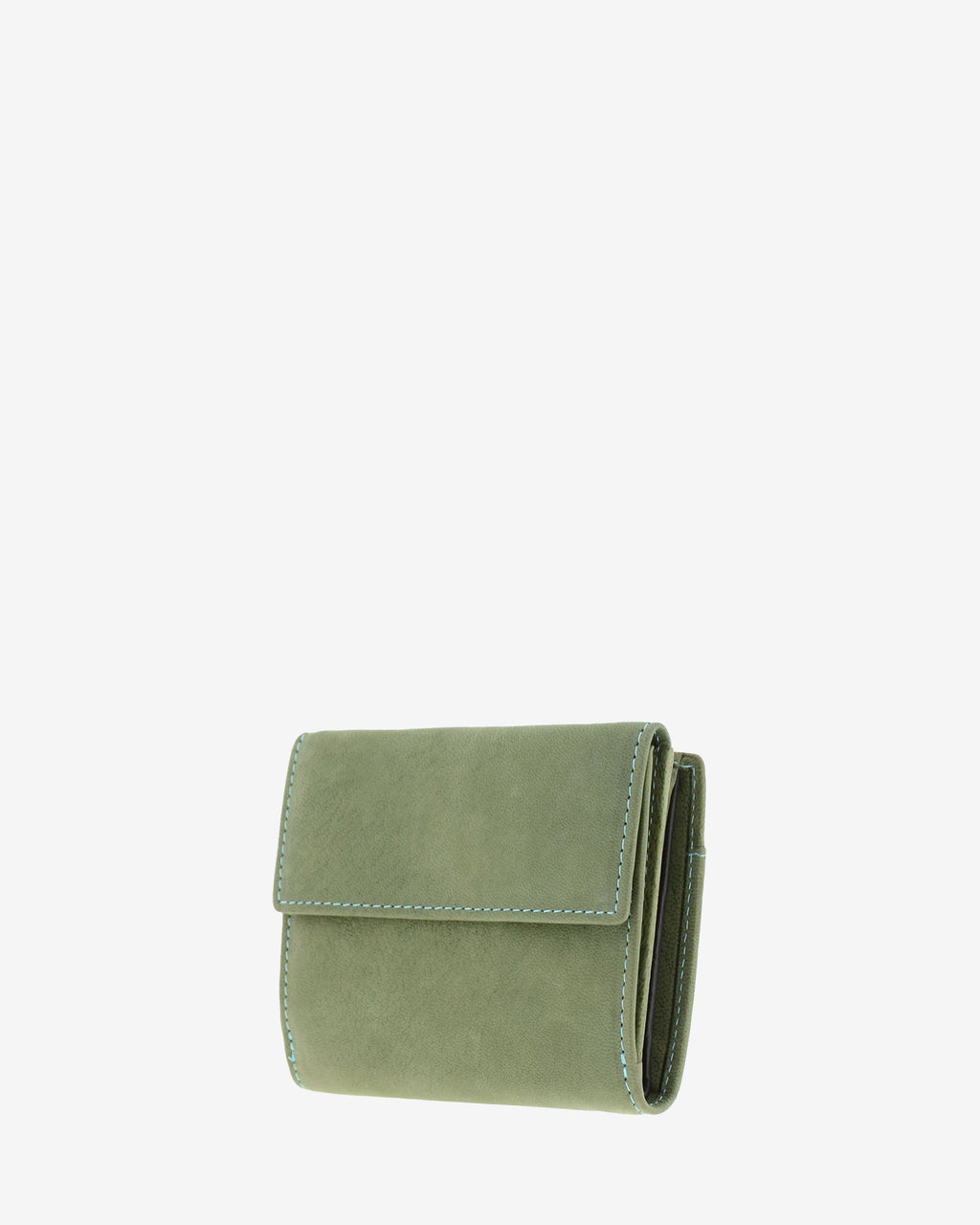 Bolsillo exterior para monedas con solapa en cartera pequeña de piel color verde, 4198