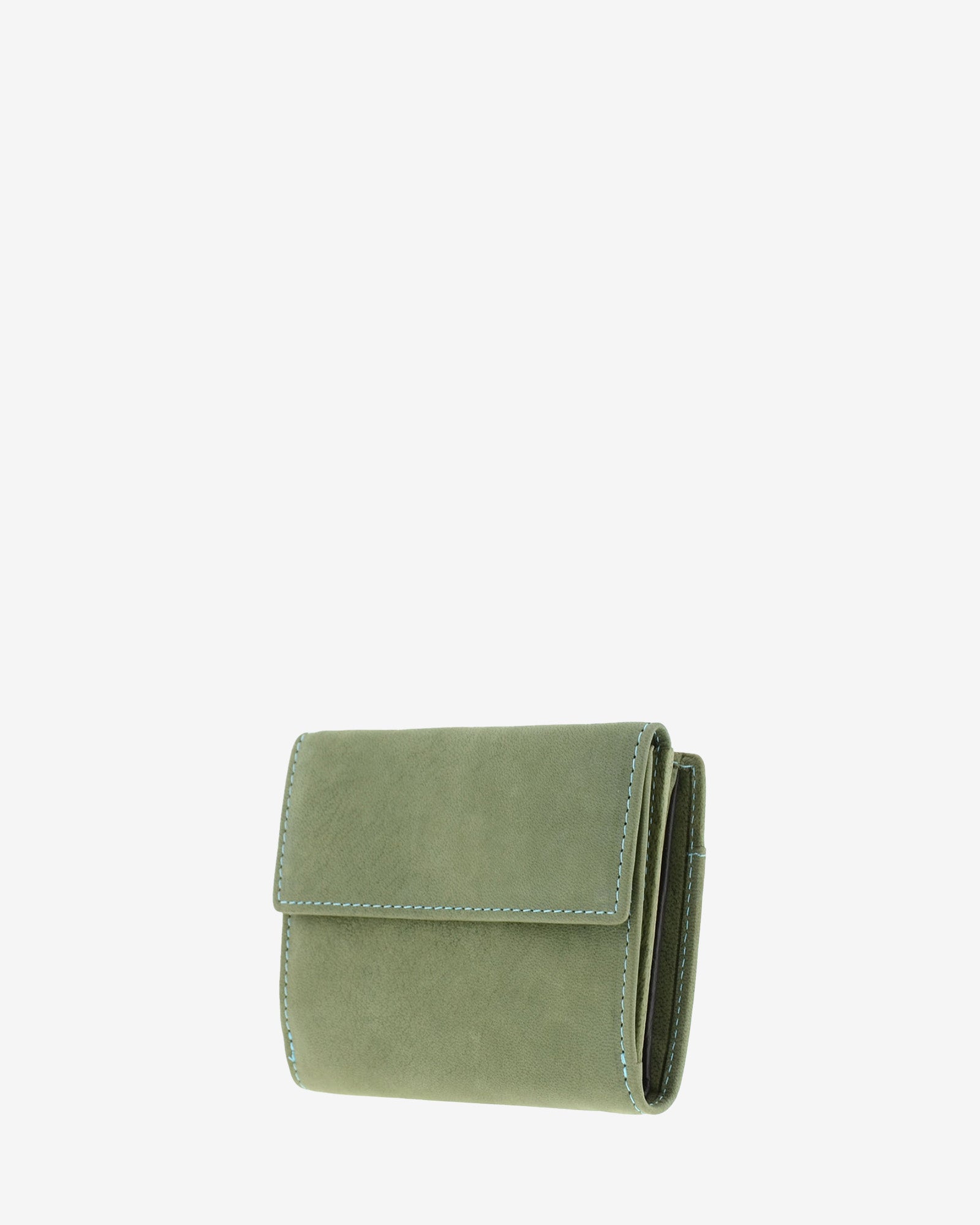 Bolsillo exterior para monedas con solapa en cartera pequeña de piel color verde, 4198