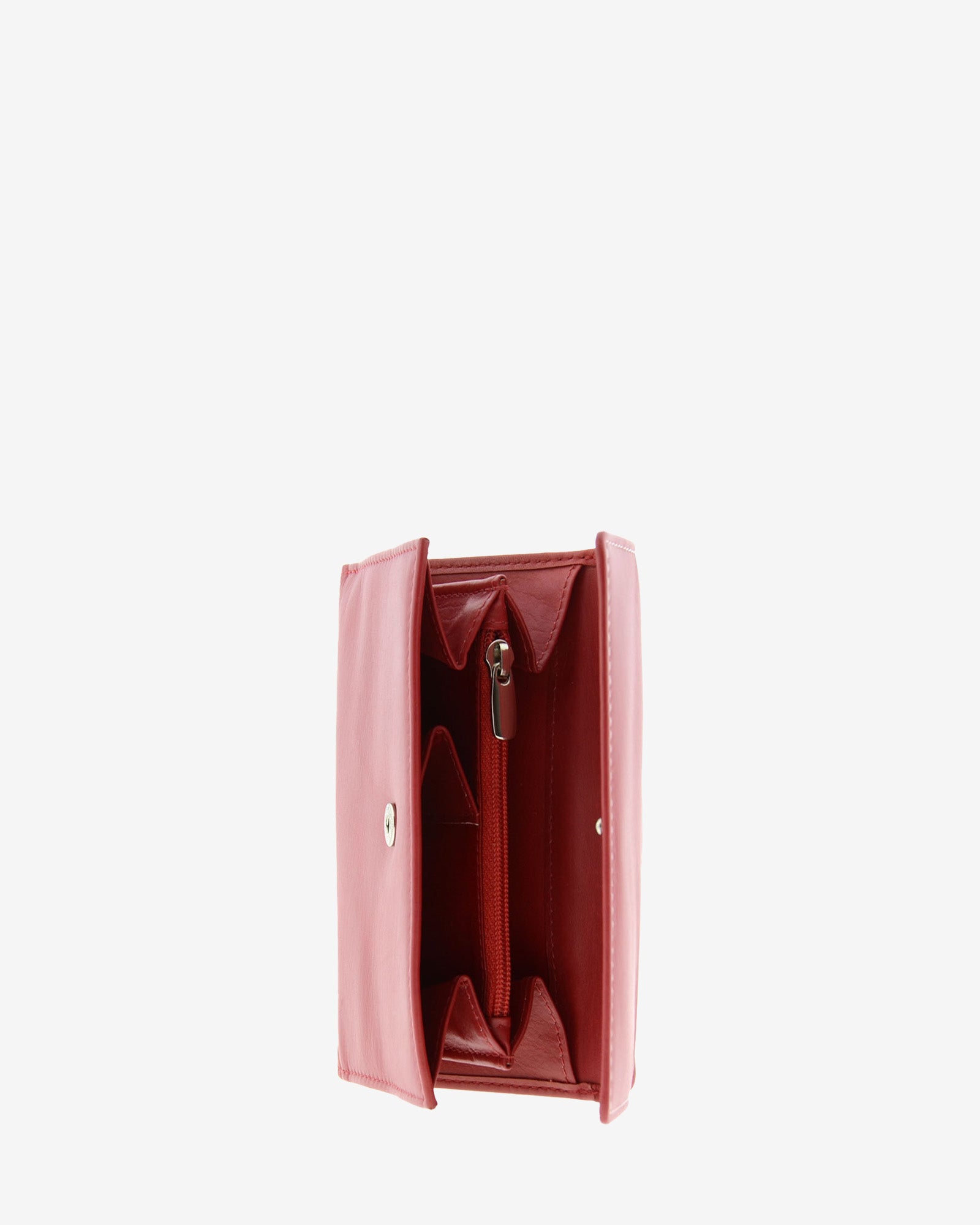 Cartera pequeña de piel roja con RFID, monedero abierto, compartimentos interiores para monedas y bolsillo con cremallera, referencia 4201-3