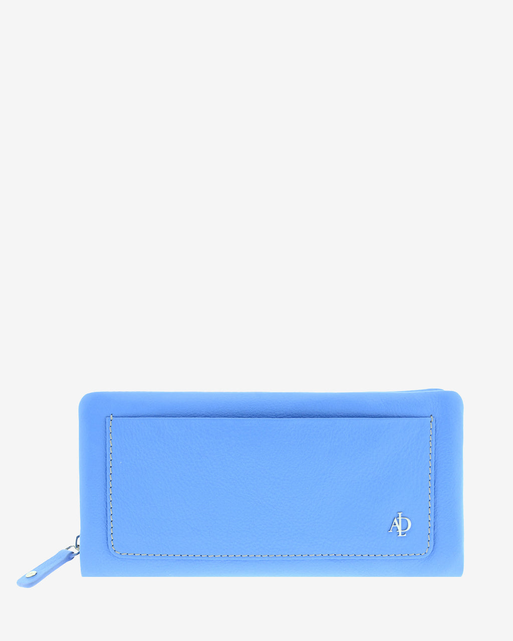 Cartera de piel napa azul con compartimento exterior y cierre de cremallera, vista frontal, 4225-14