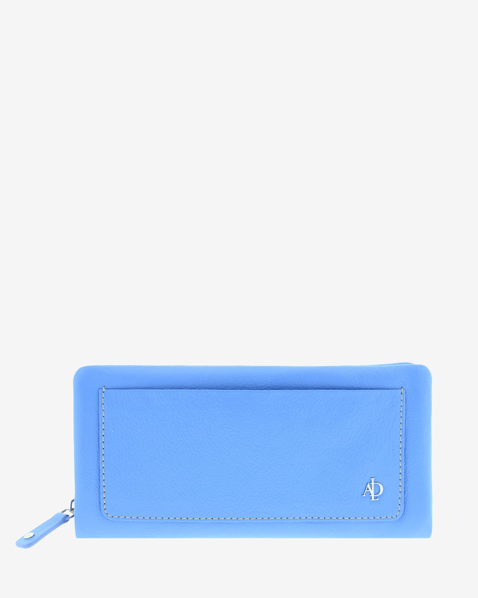 Cartera de piel napa azul con compartimento exterior y cierre de cremallera, vista frontal, 4225-14