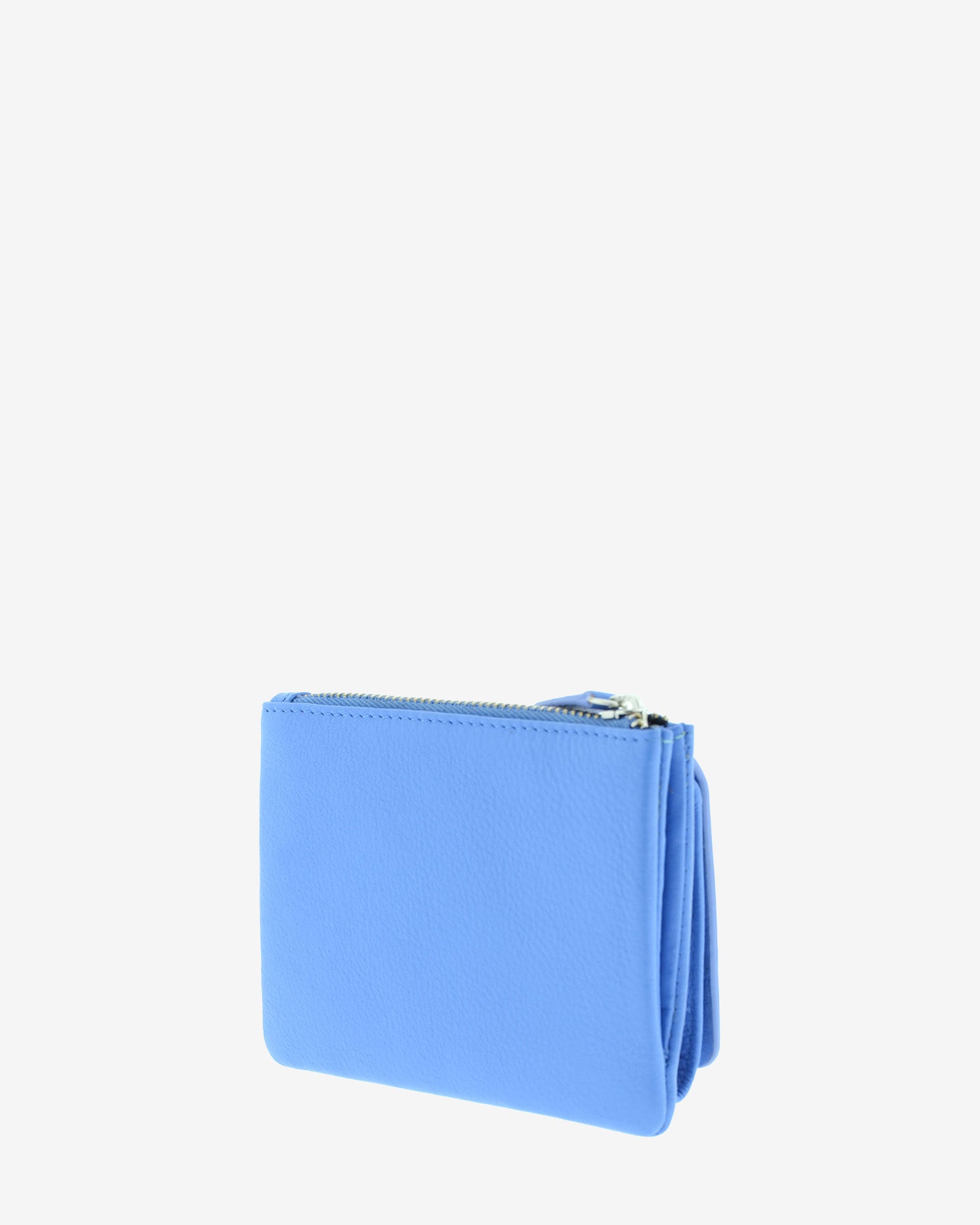 Cartera en piel napa azul con monedero exterior con cremallera, vista trasera, 4227-14