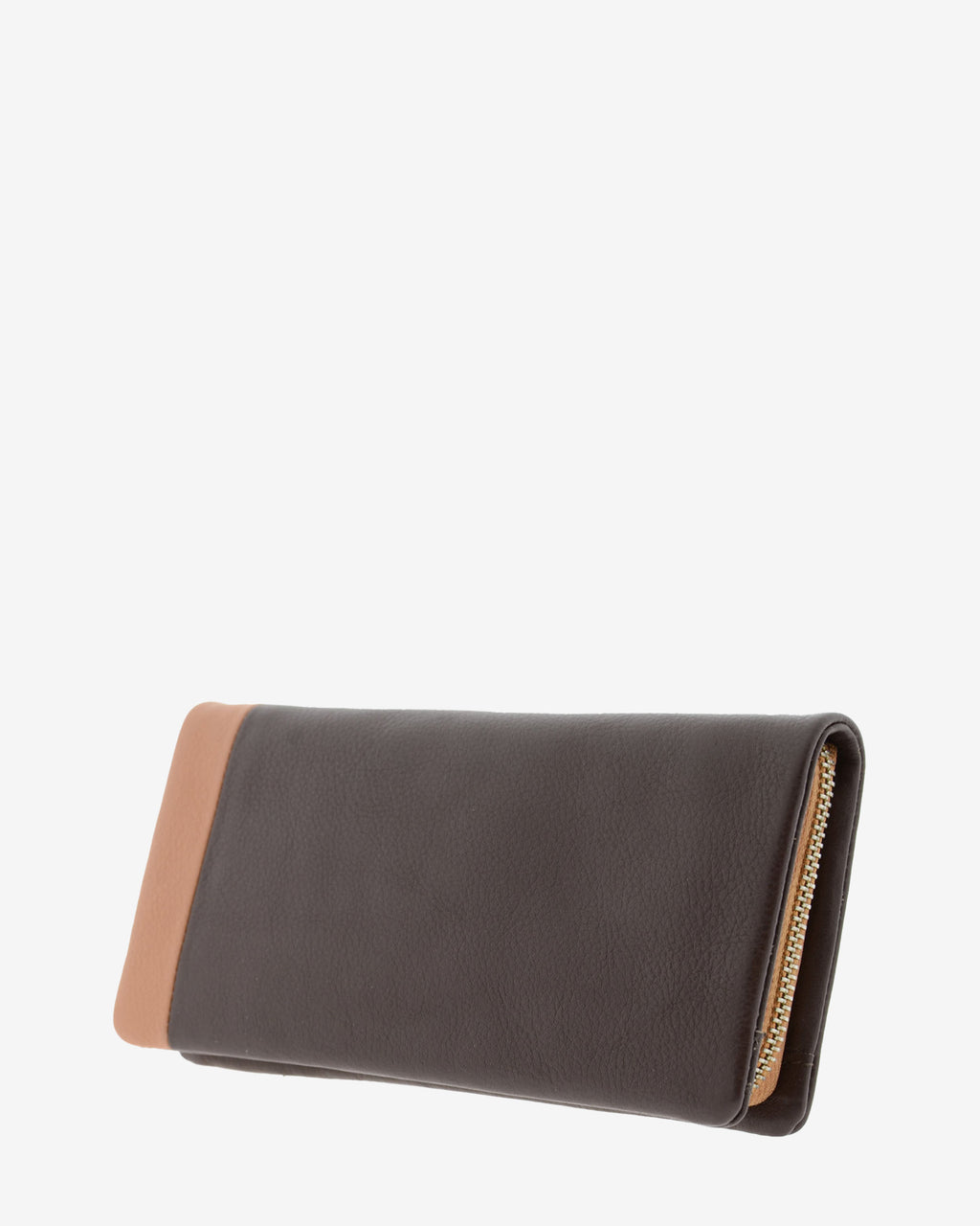 Cartera de piel napa marrón bicolor, vista trasera tres cuartos 4211