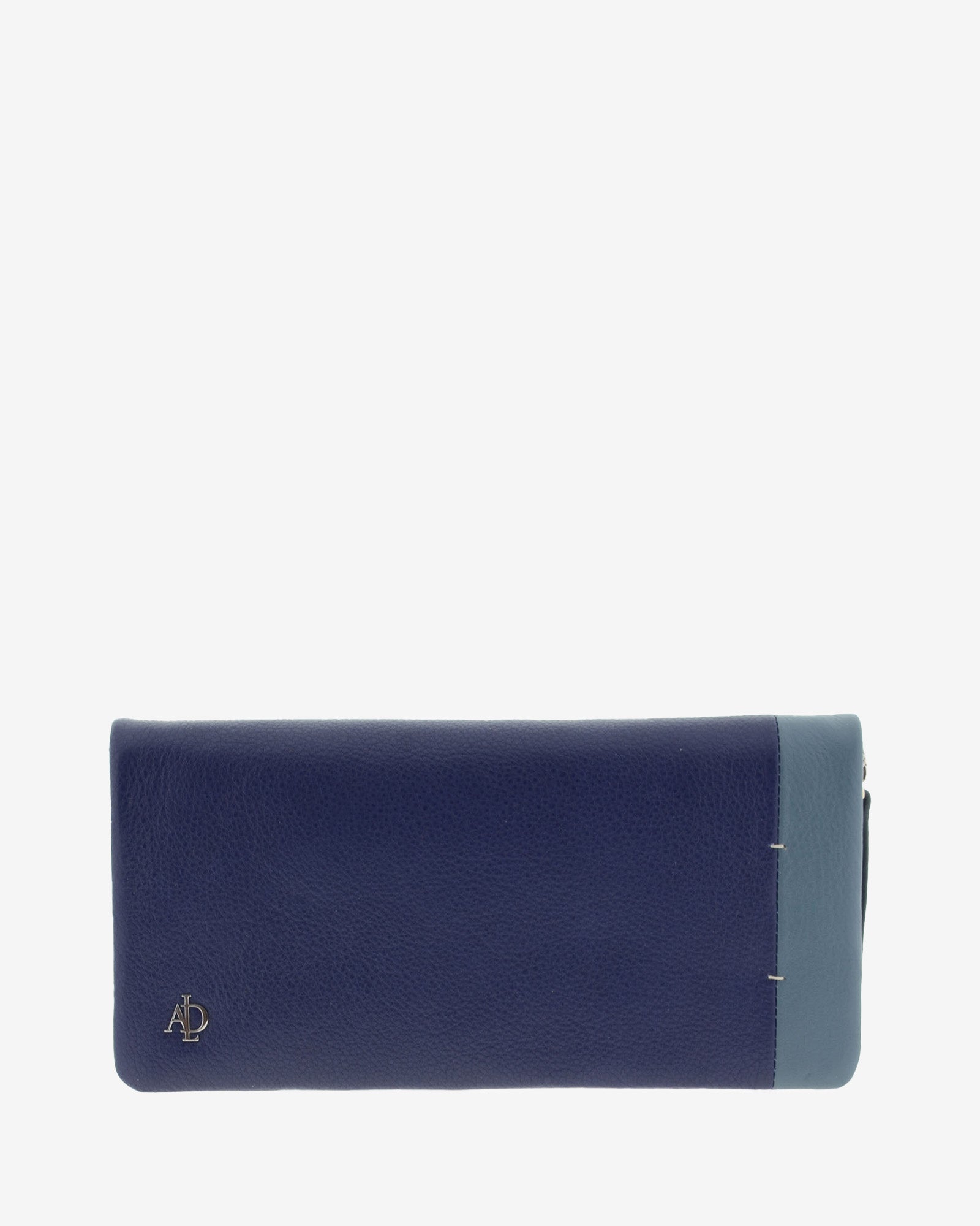Cartera de piel napa azul bicolor con cremallera, vista frontal 4211