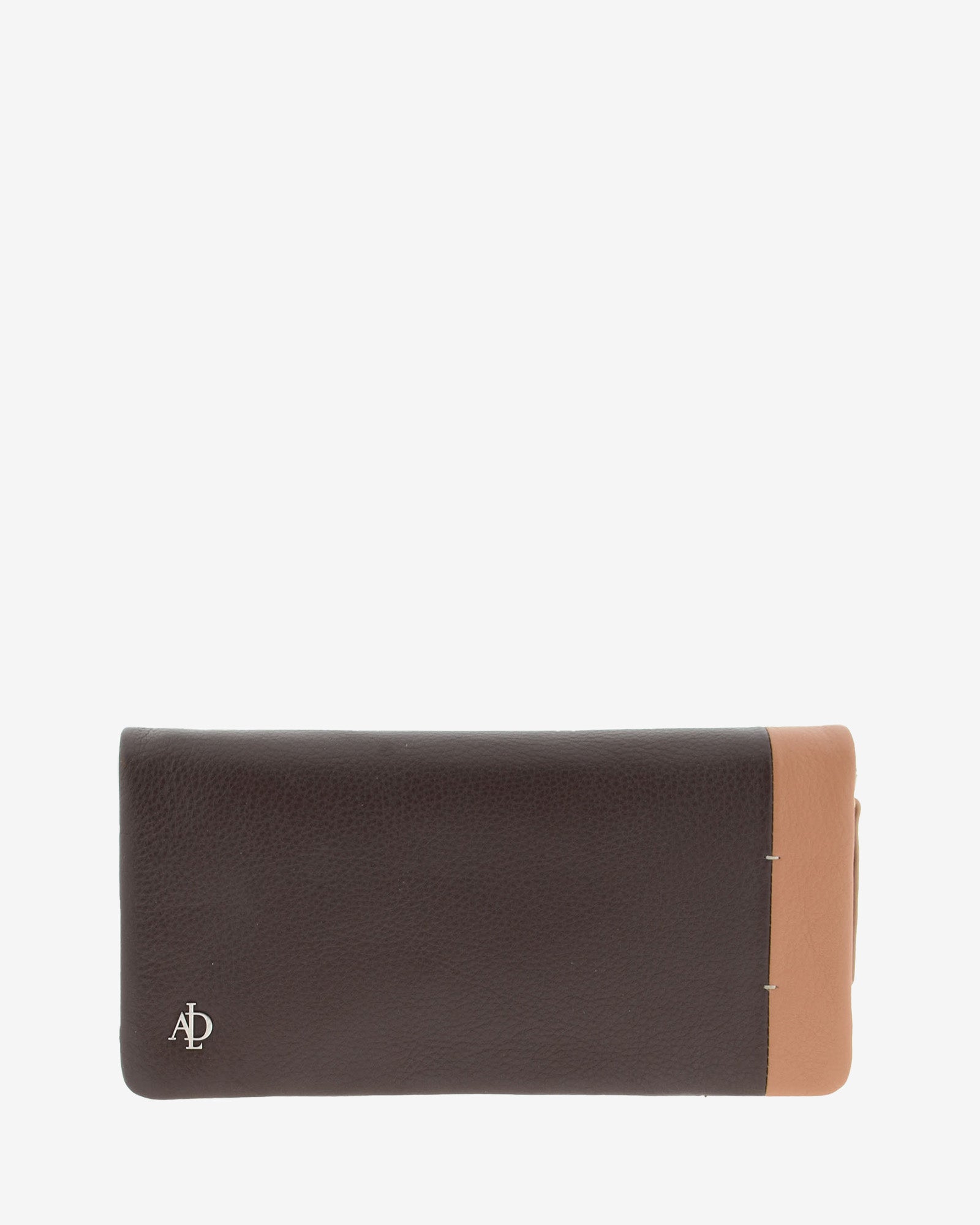 Cartera de piel napa marrón bicolor con cremallera, vista frontal 4211