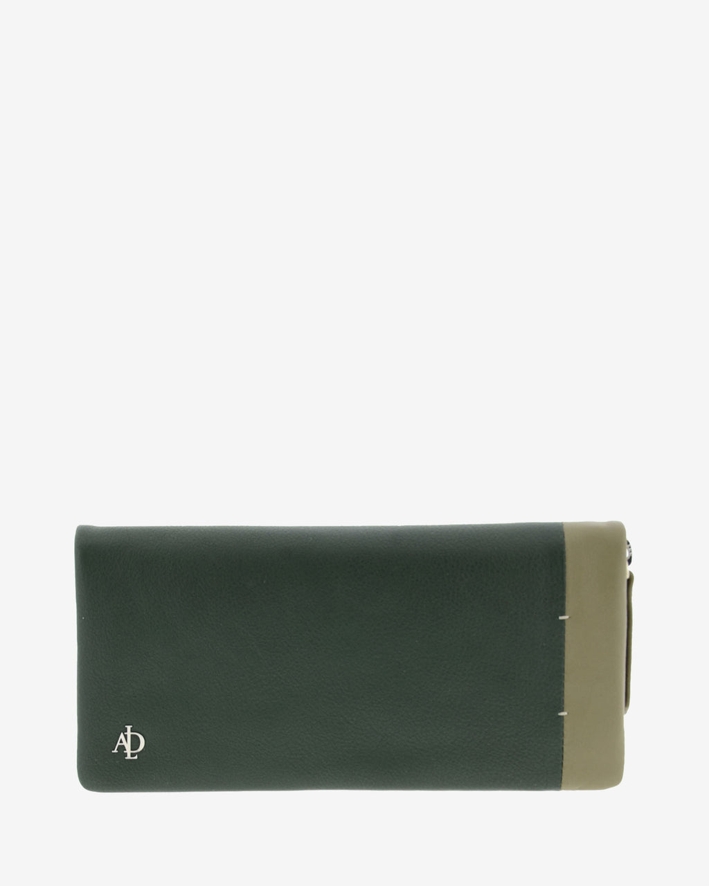 Cartera de piel napa verde bicolor con cremallera, vista frontal 4211