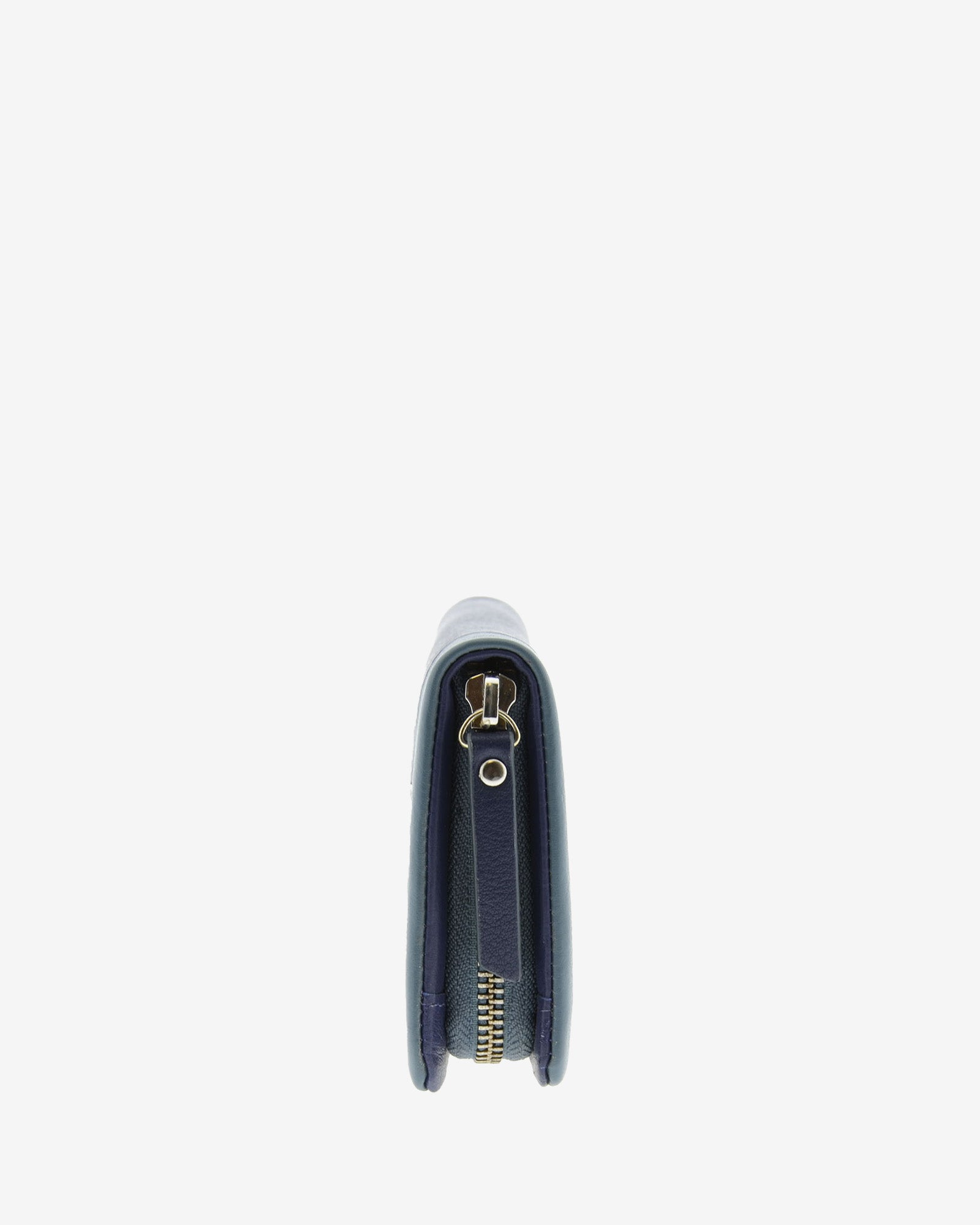 Cartera de piel napa azul con cierre de cremallera, vista lateral 4211