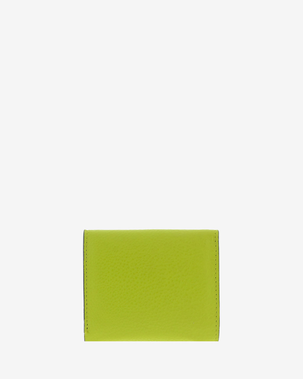 Cartera de piel auténtica ref. 8080-17 con solapa,  en color lima y ribete negro, de medida pequeña y compacta, con protección de tarjetas RFID de la colección Essenza, vista trasera