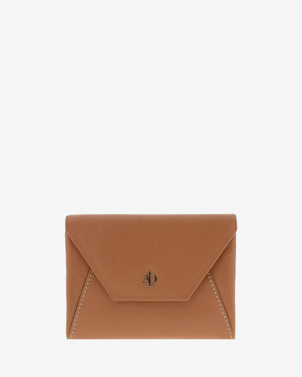 Cartera de mujer pequena en piel autentica de color marron claro, con forma de sobre con logo Adapell. Ref. 4236-2. Vista frontal.