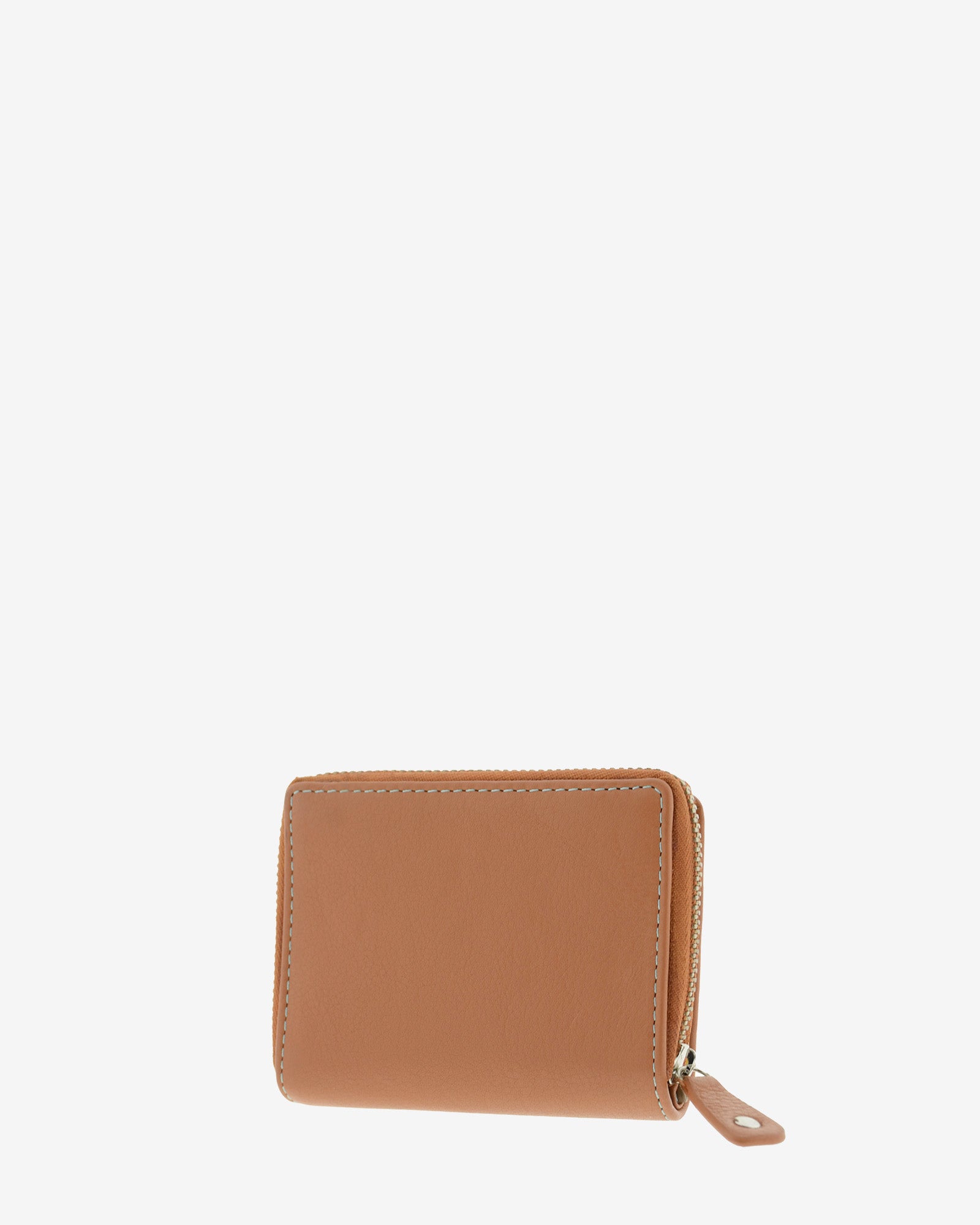 Cartera pequena compacta de mujer en piel autentica de color marron. Ref. 4238-2. Vista trasera de monedero con cremallera.