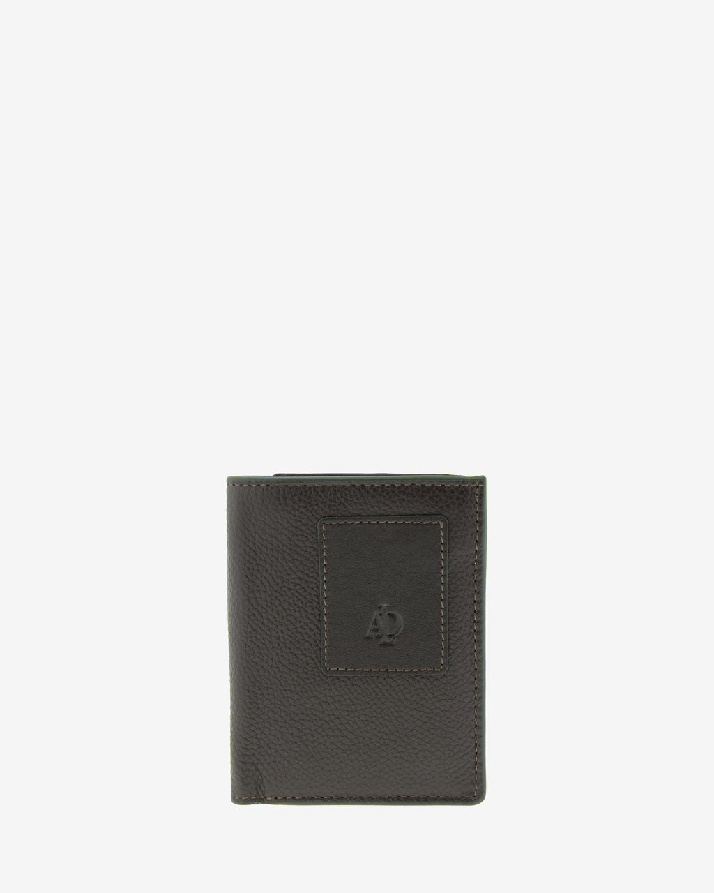 Cartera de piel marron con RFID cerrada, vista frontal con logo, ref. 1660-2