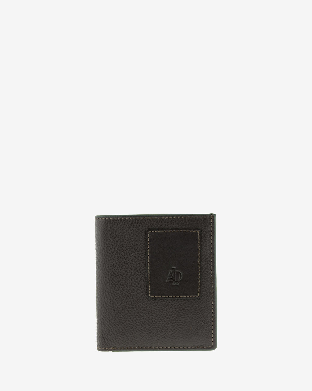 Cartera de piel marron con RFID y monedero cerrada , vista frontal con logo, ref. 1661-2