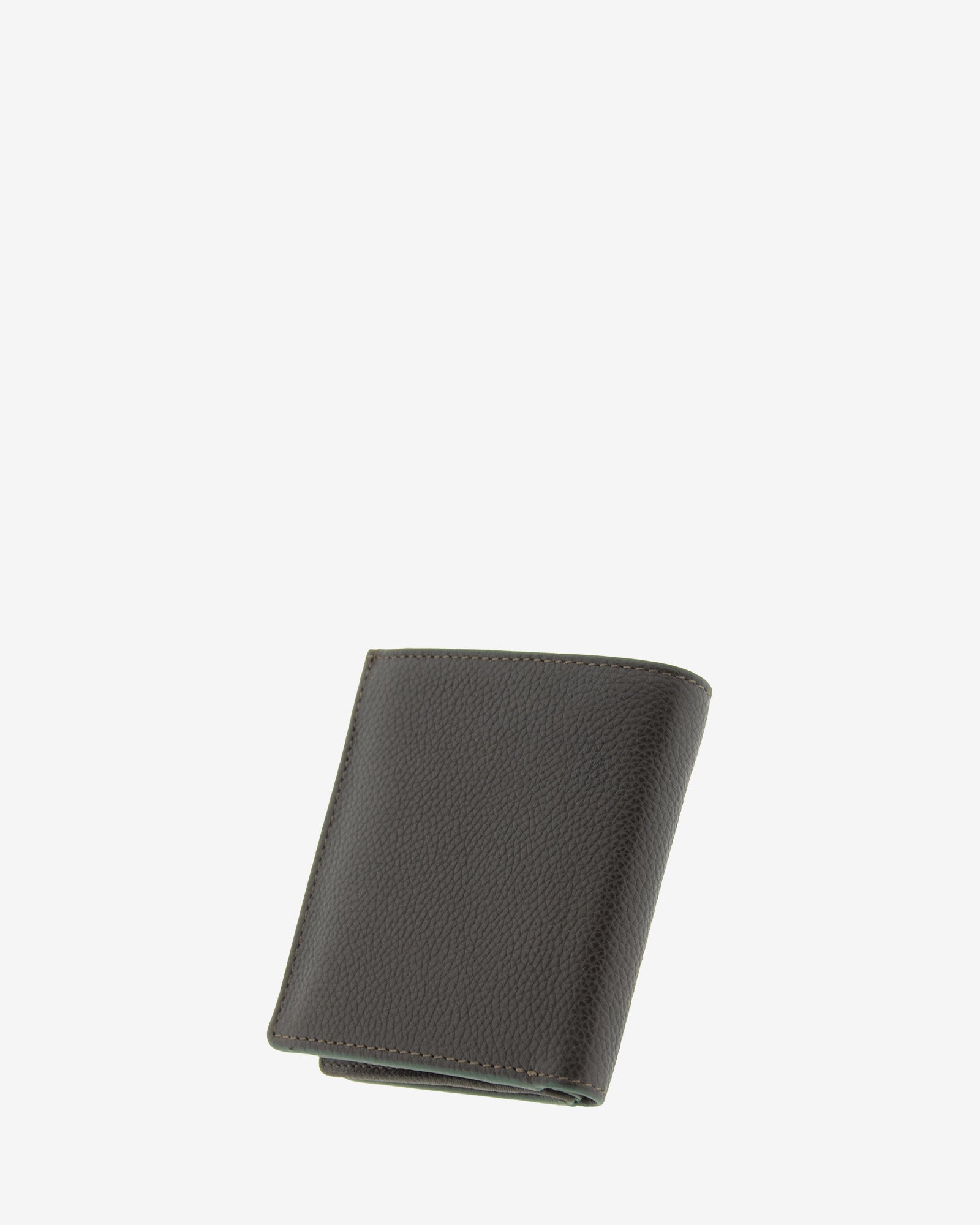 Cartera de piel marron con RFID y monedero cerrada en ángulo, vista trasera, ref. 1661-2