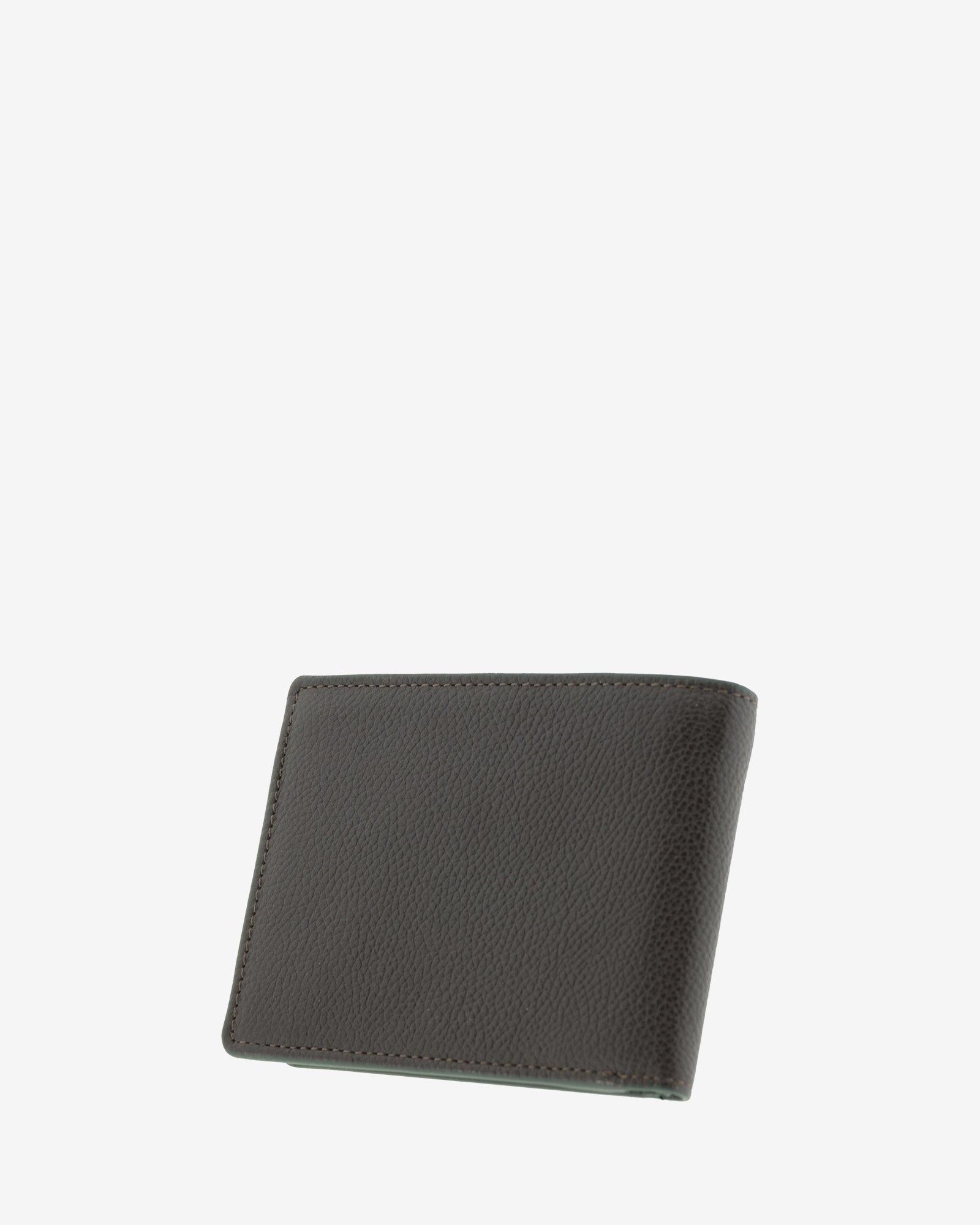 Cartera de piel marron con RFID y monedero cerrada en ángulo, vista trasera, ref. 1662-2