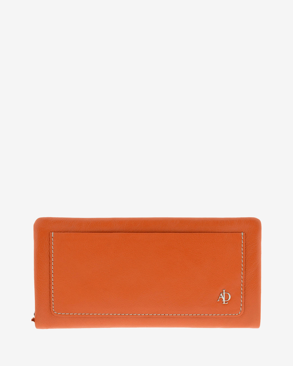 Cartera de piel napa naranja con compartimento exterior y cierre de cremallera, vista frontal, 4225-9